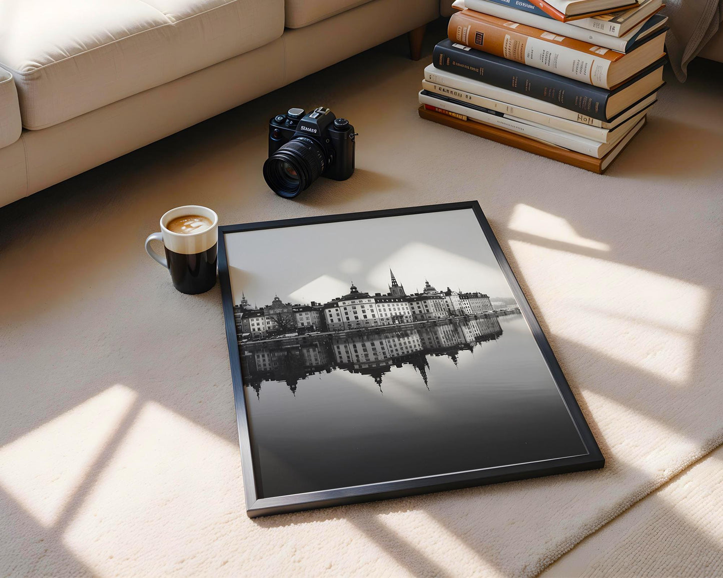 World Landmark | Stockholm Photography Print | Gamla Stan Waterfront, Scandinavian Art wall art print, minimalist black and white poster, modern Scandinavian wall decor, Monohaus