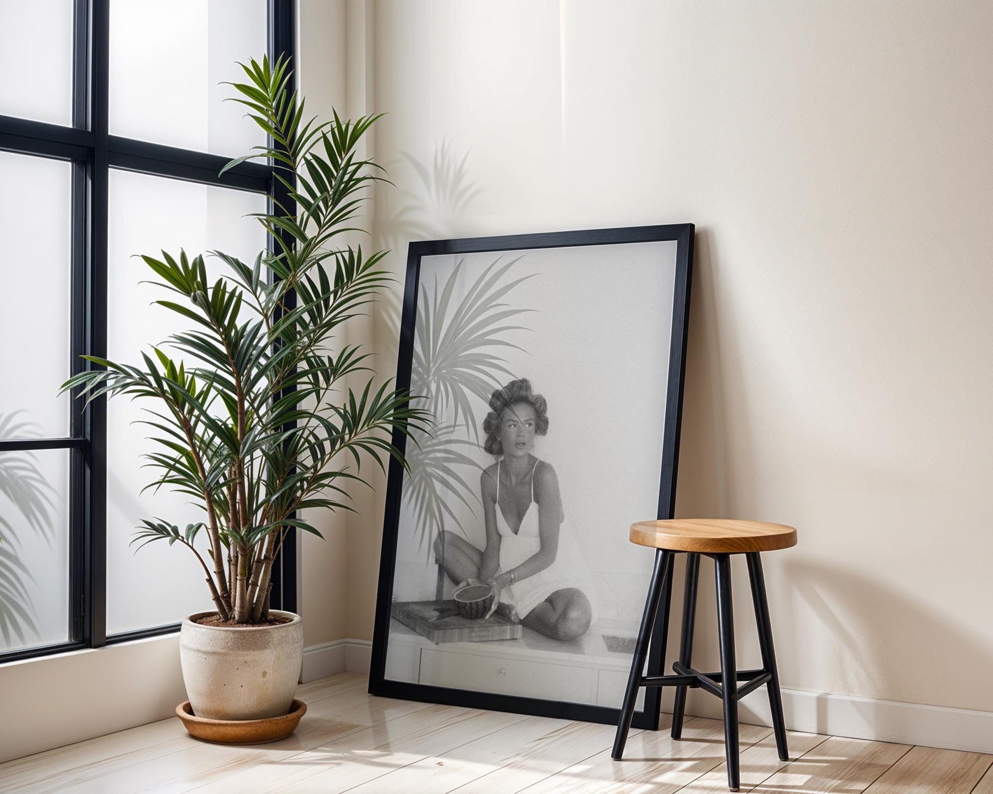 Designer Wall Art | Vintage Glamour Girl Print | Black and White Retro Fashion Photography wall art print, minimalist black and white poster, modern Scandinavian wall decor, Monohaus