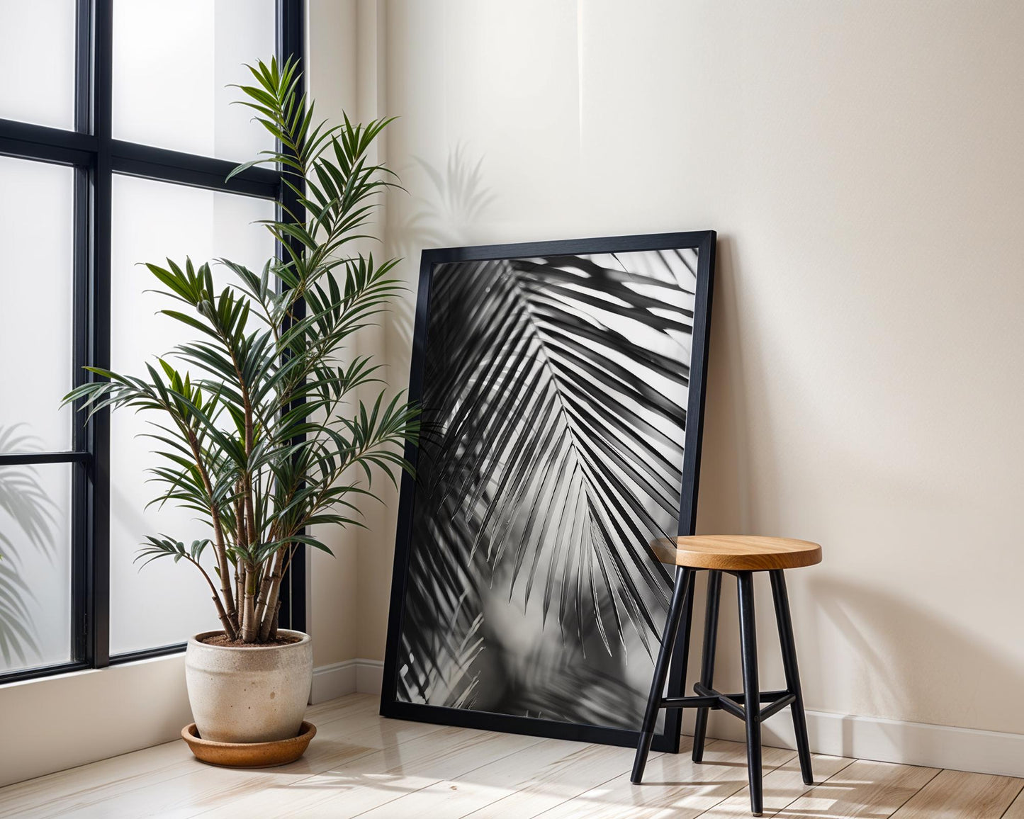 Botanical Photo | Black and White Palm Leaf Print | Minimalist Tropical Wall Art wall art print, minimalist black and white poster, modern Scandinavian wall decor, Monohaus