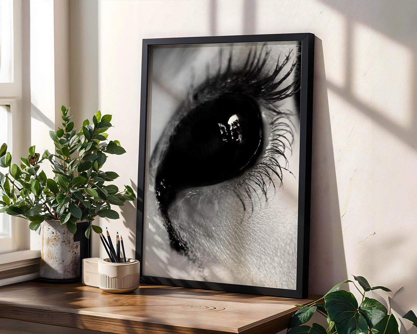 Designer Wall Art | Black Eye Close-Up Print | Moody Gothic Photography wall art print, minimalist black and white poster, modern Scandinavian wall decor, Monohaus