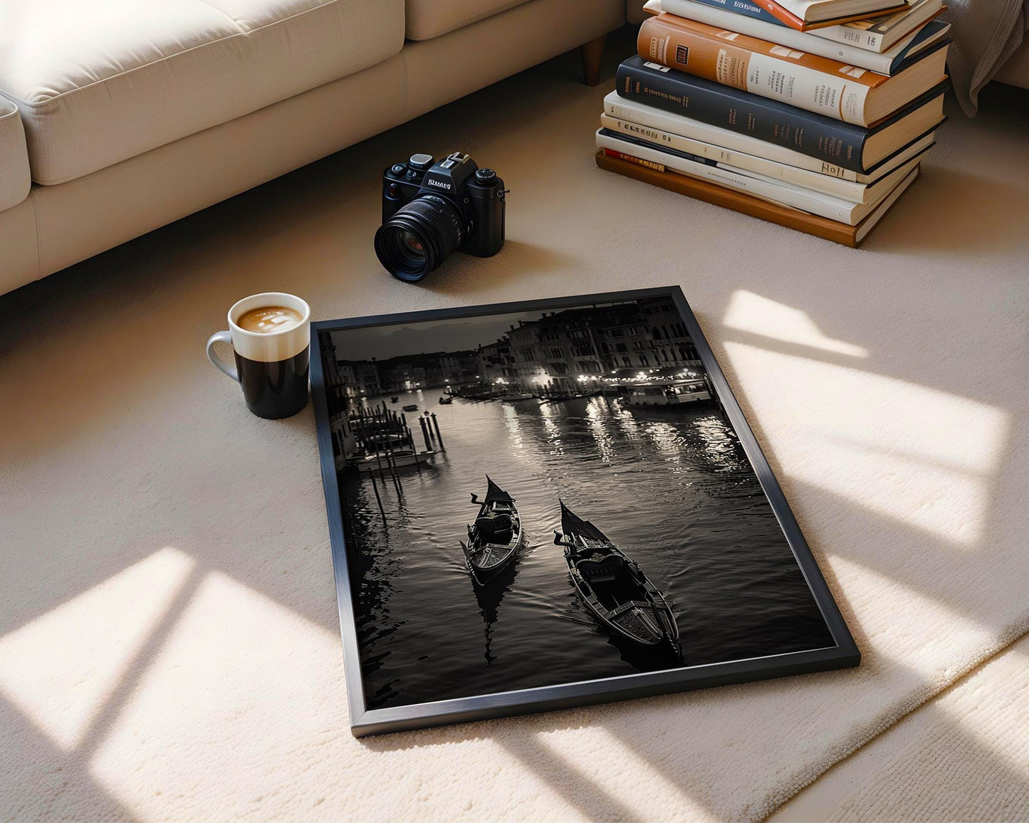 World Landmark | Venice Gondola Print | Grand Canal Black and White Photography wall art print, minimalist black and white poster, modern Scandinavian wall decor, Monohaus