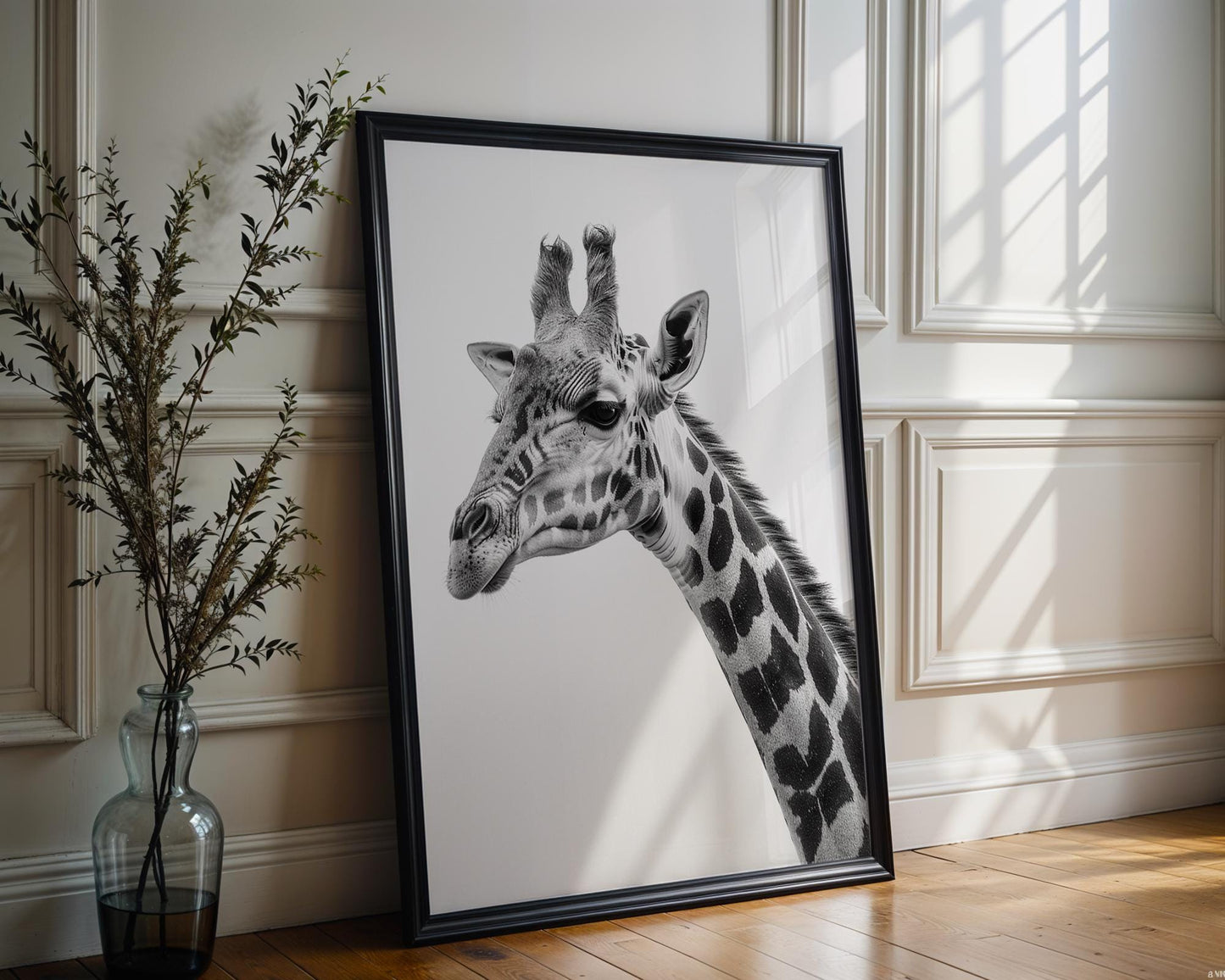 Wildlife Poster | Giraffe Portrait Print | Minimalist Black & White Photography wall art print, minimalist black and white poster, modern Scandinavian wall decor, Monohaus
