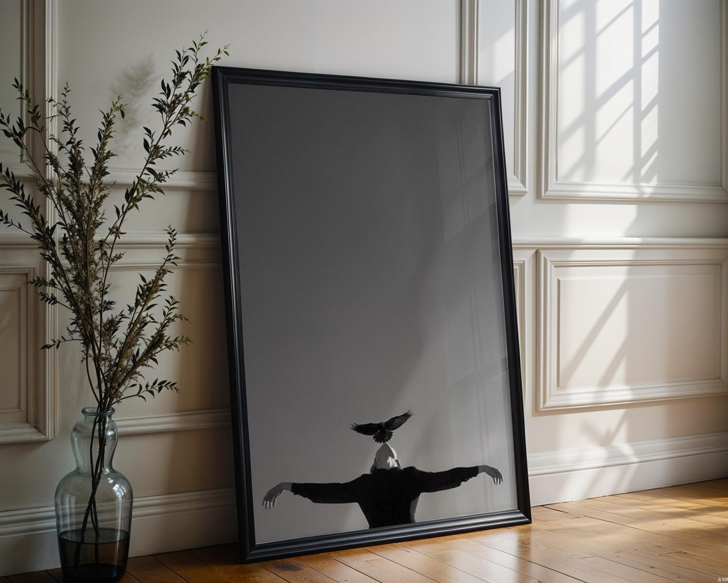 Woman with Bird Photography Print | Minimalist Black and White Wall Art wall art print, minimalist black and white poster, modern Scandinavian wall decor, Monohaus