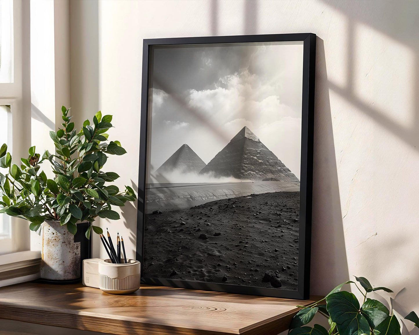 World Landmark | Egyptian Pyramids Print | Black and White Minimalist Photography wall art print, minimalist black and white poster, modern Scandinavian wall decor, Monohaus