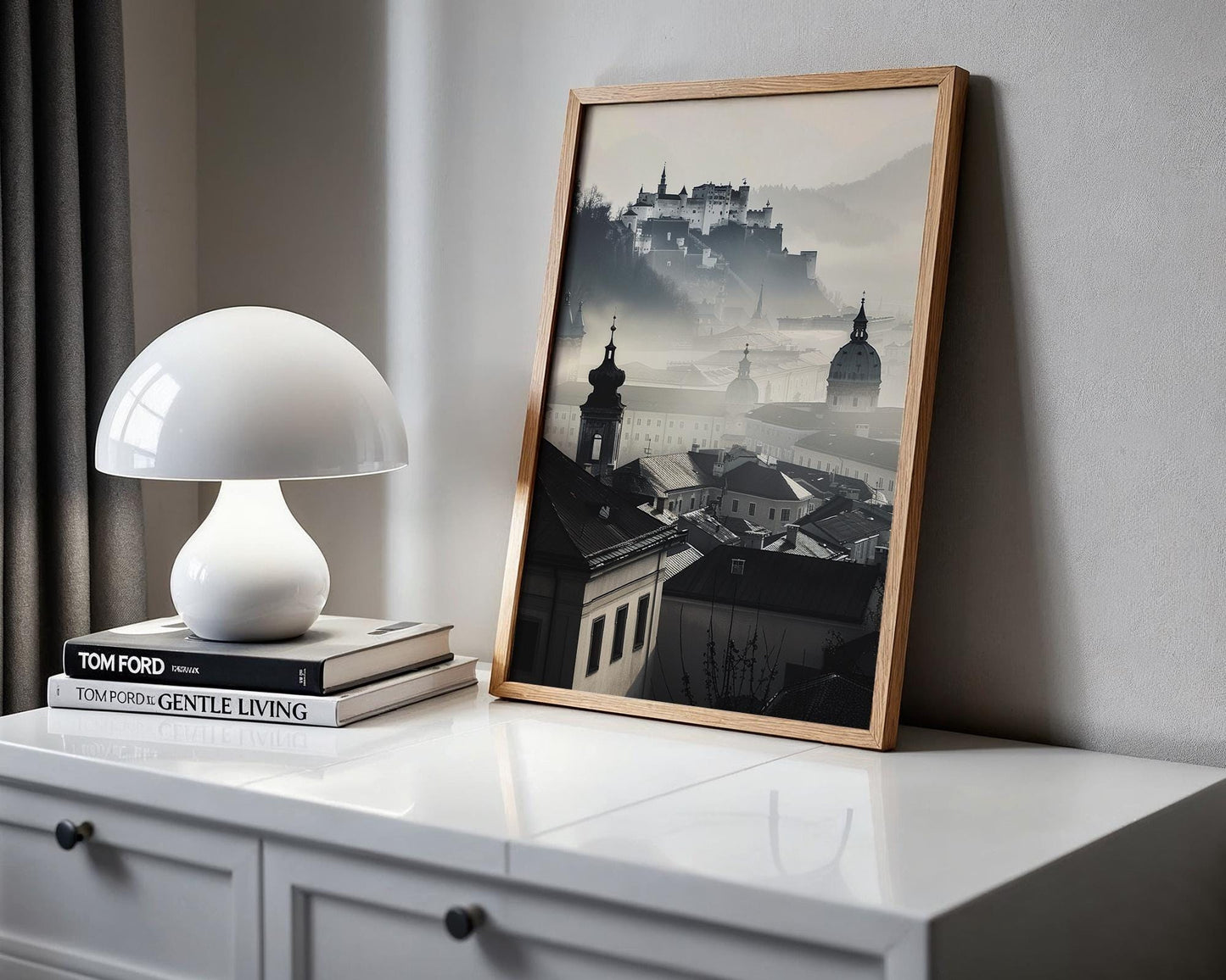 World Landmark | Salzburg Fortress Print | Misty Cityscape Photography, European Wall Art