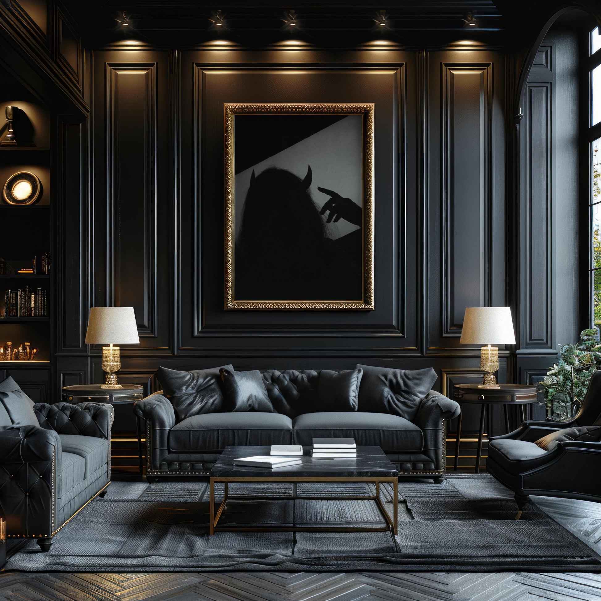 Devil Horns Shadow Print | Gothic Monochrome Wall Art wall art print, minimalist black and white poster, modern Scandinavian wall decor, Monohaus