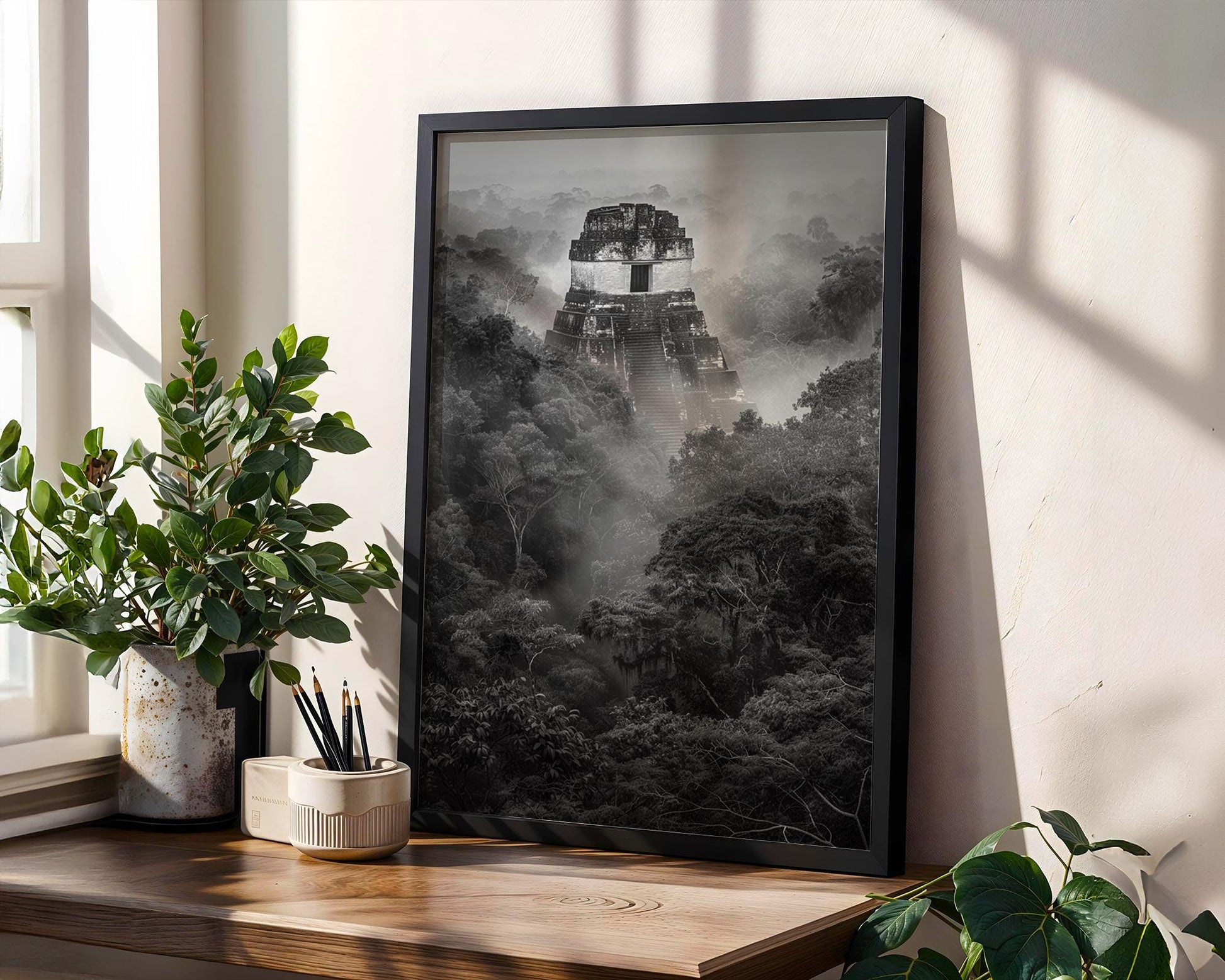 World Landmark | Tikal Temple Black and White Photography | Guatemala Jungle Art Print wall art print, minimalist black and white poster, modern Scandinavian wall decor, Monohaus