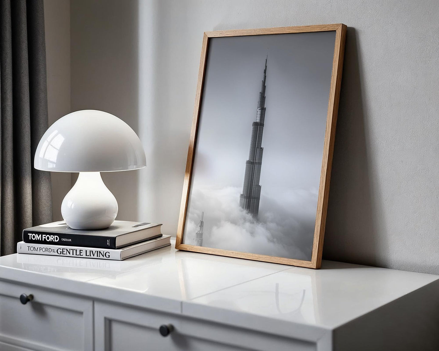 World Landmark | Burj Khalifa Print | Black and White Dubai Skyline Photography wall art print, minimalist black and white poster, modern Scandinavian wall decor, Monohaus
