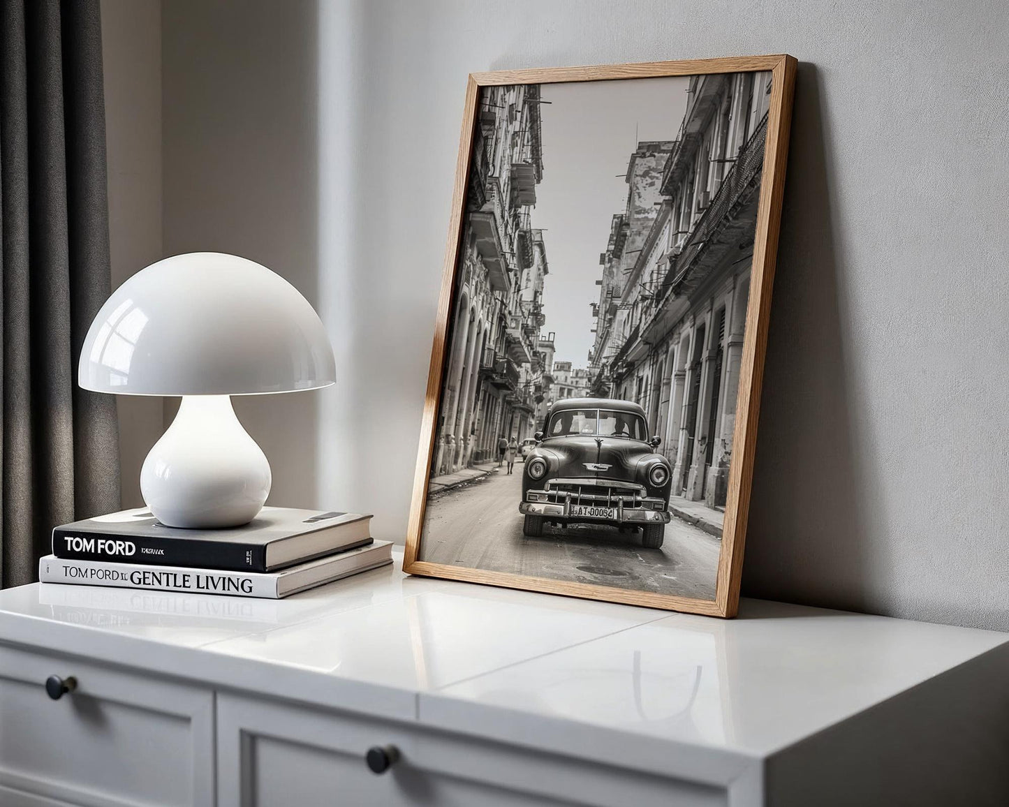 World Landmark | Havana Cuba Street Photography | Classic Chevrolet Car Art Print black and white photo print, minimalist monochrome wall art poster for modern interiors, Monohaus