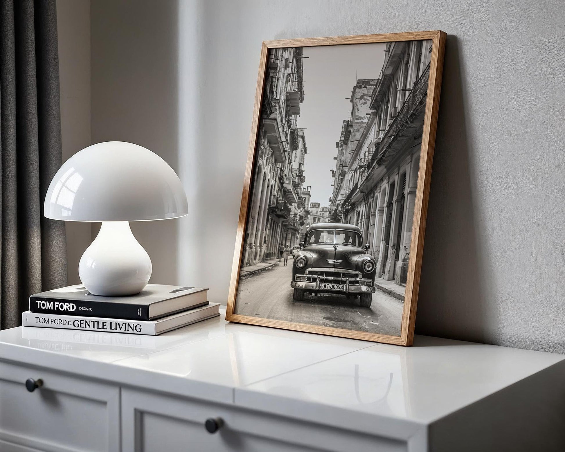 World Landmark | Havana Cuba Street Photography | Classic Chevrolet Car Art Print black and white photo print, minimalist monochrome wall art poster for modern interiors, Monohaus