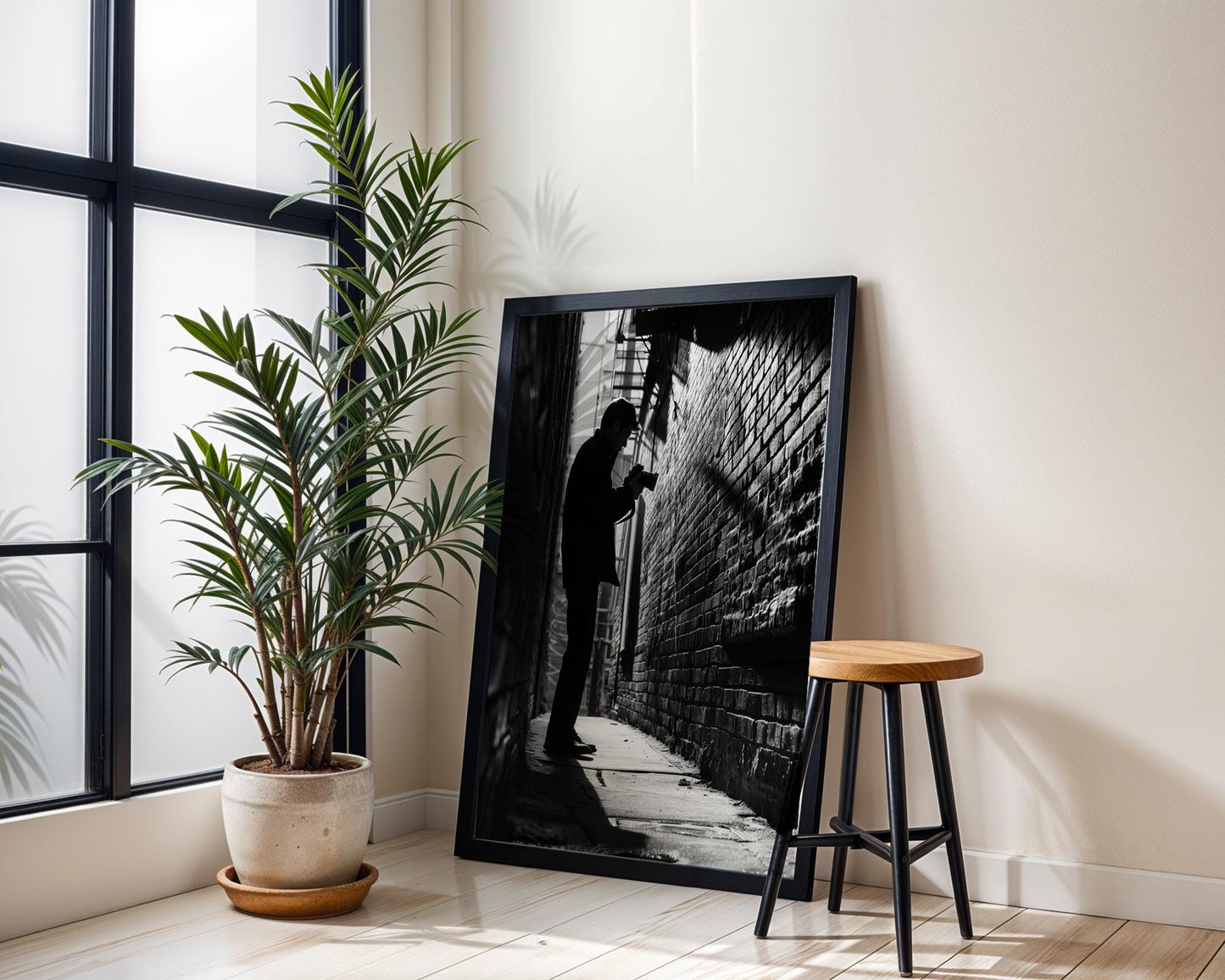 Urban Photography | Photographer Silhouette Minimal Black & White Street Scene black and white photo print, minimalist monochrome wall art poster for modern interiors, Monohaus
