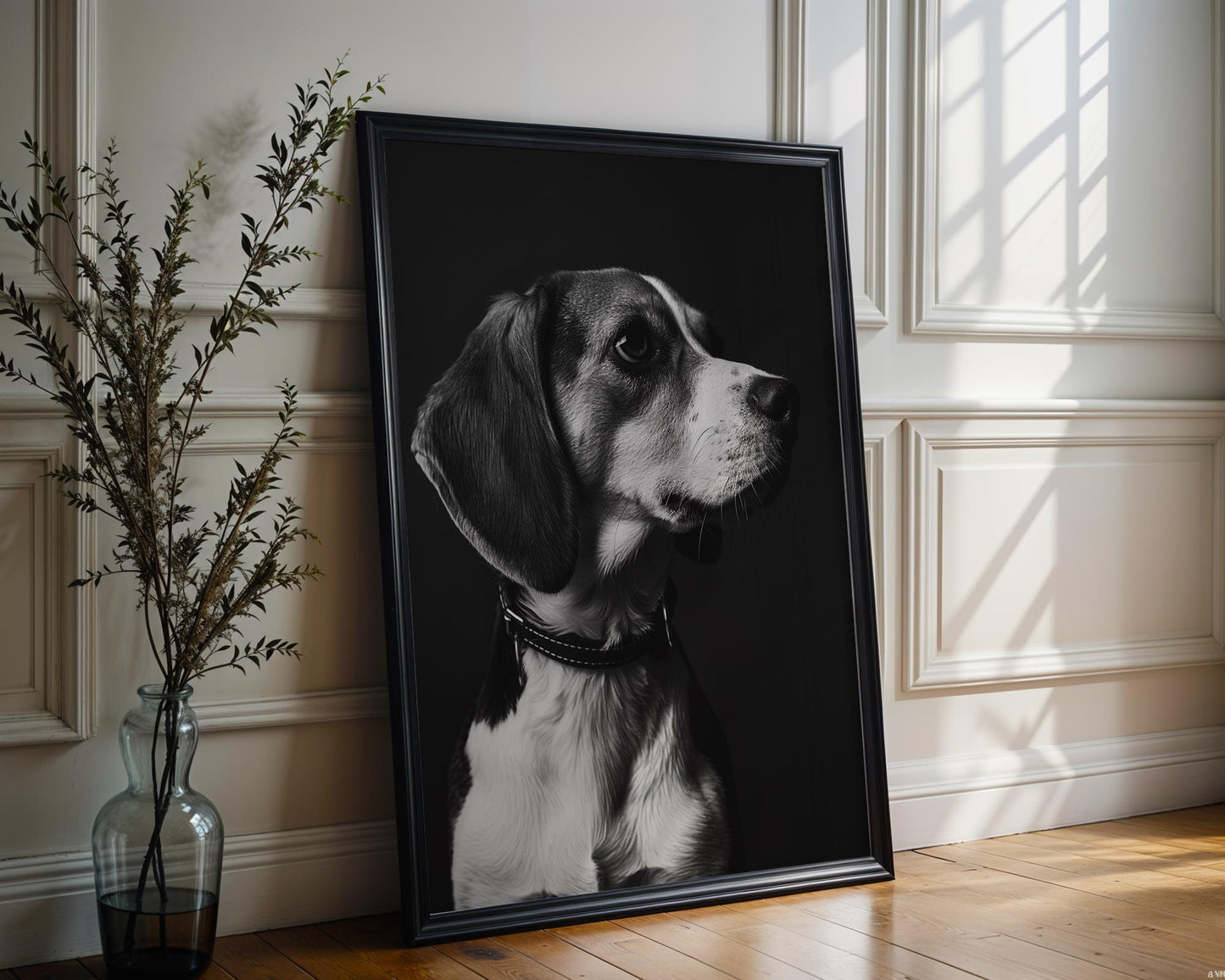 Dog Photography Beagle Pet Portrait Print | Dramatic Black and White Home Decor wall art print, minimalist black and white poster, modern Scandinavian wall decor, Monohaus