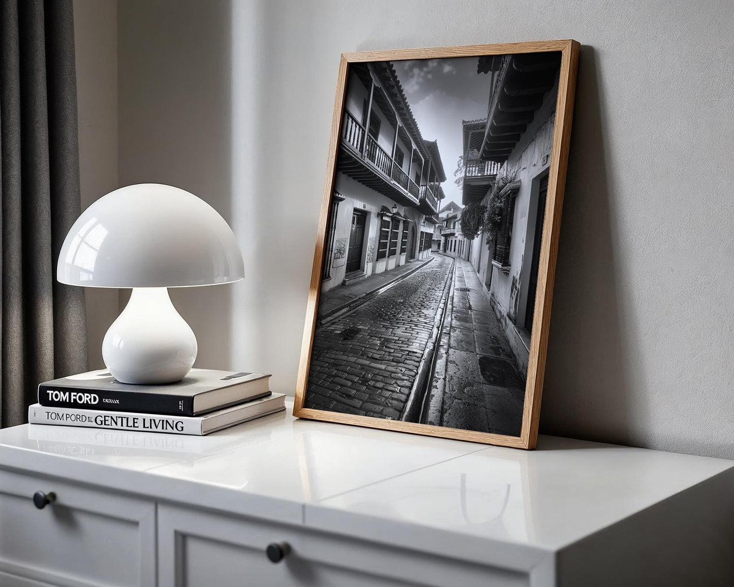 World Landmark | Bogotá Architecture Print | Black and White Cobblestone Street Photography