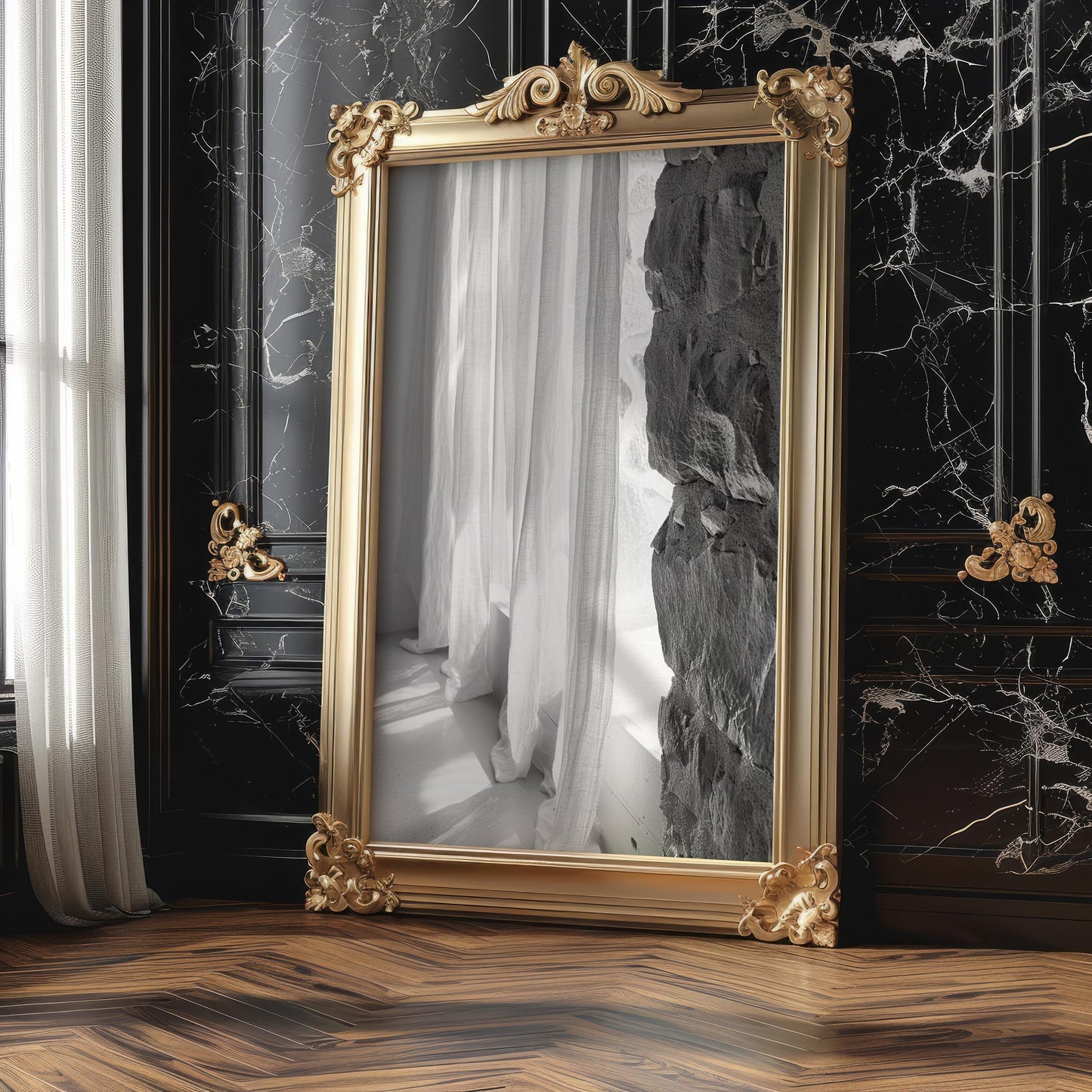 Minimal Wall Art Curtain Photography Print | Modern Neutral Home wall art print, minimalist black and white poster, modern Scandinavian wall decor, Monohaus