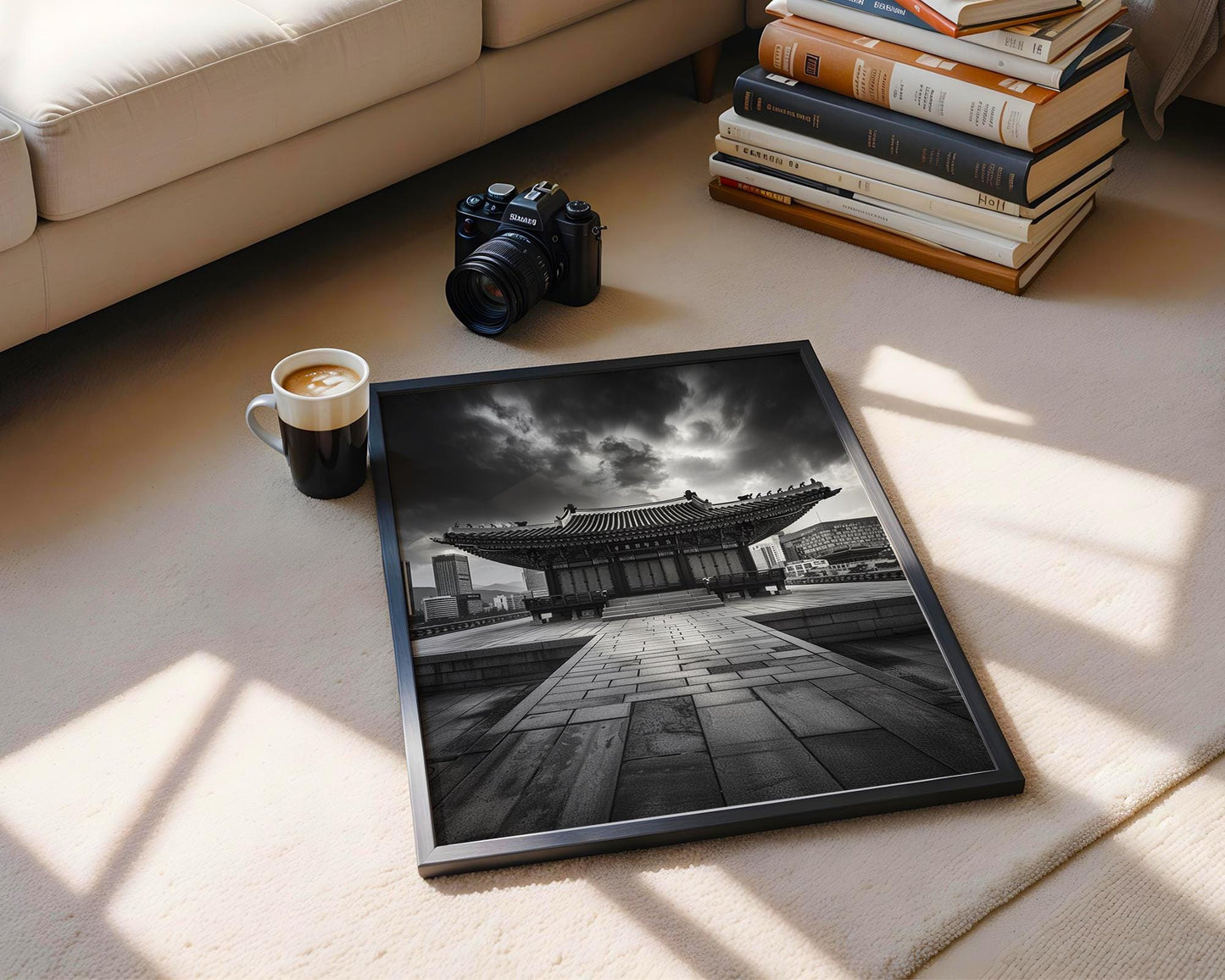 World Landmark | Gyeongbokgung Palace Print | Seoul Black and White Photography wall art print, minimalist black and white poster, modern Scandinavian wall decor, Monohaus