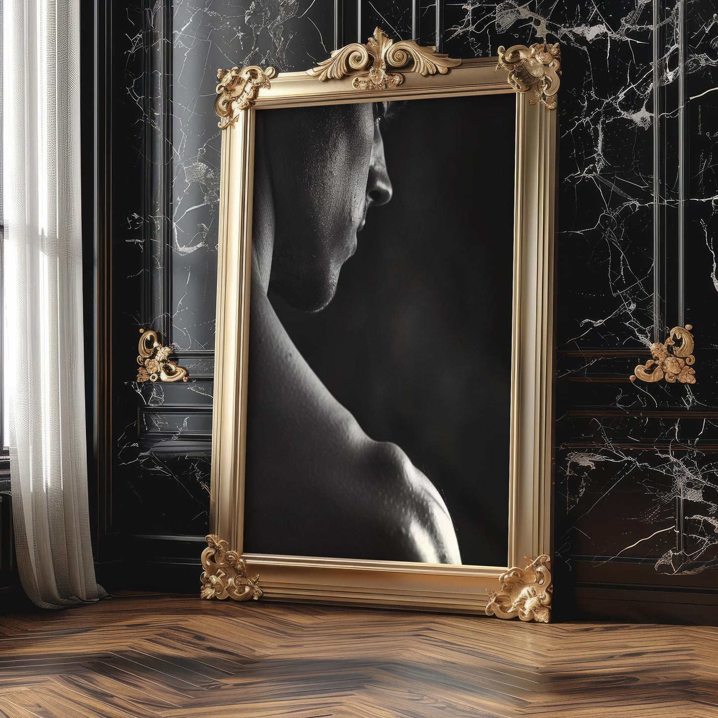 Minimal Wall Art Muscular Male Portrait Print | Black and White Fitness Photography wall art print, minimalist black and white poster, modern Scandinavian wall decor, Monohaus