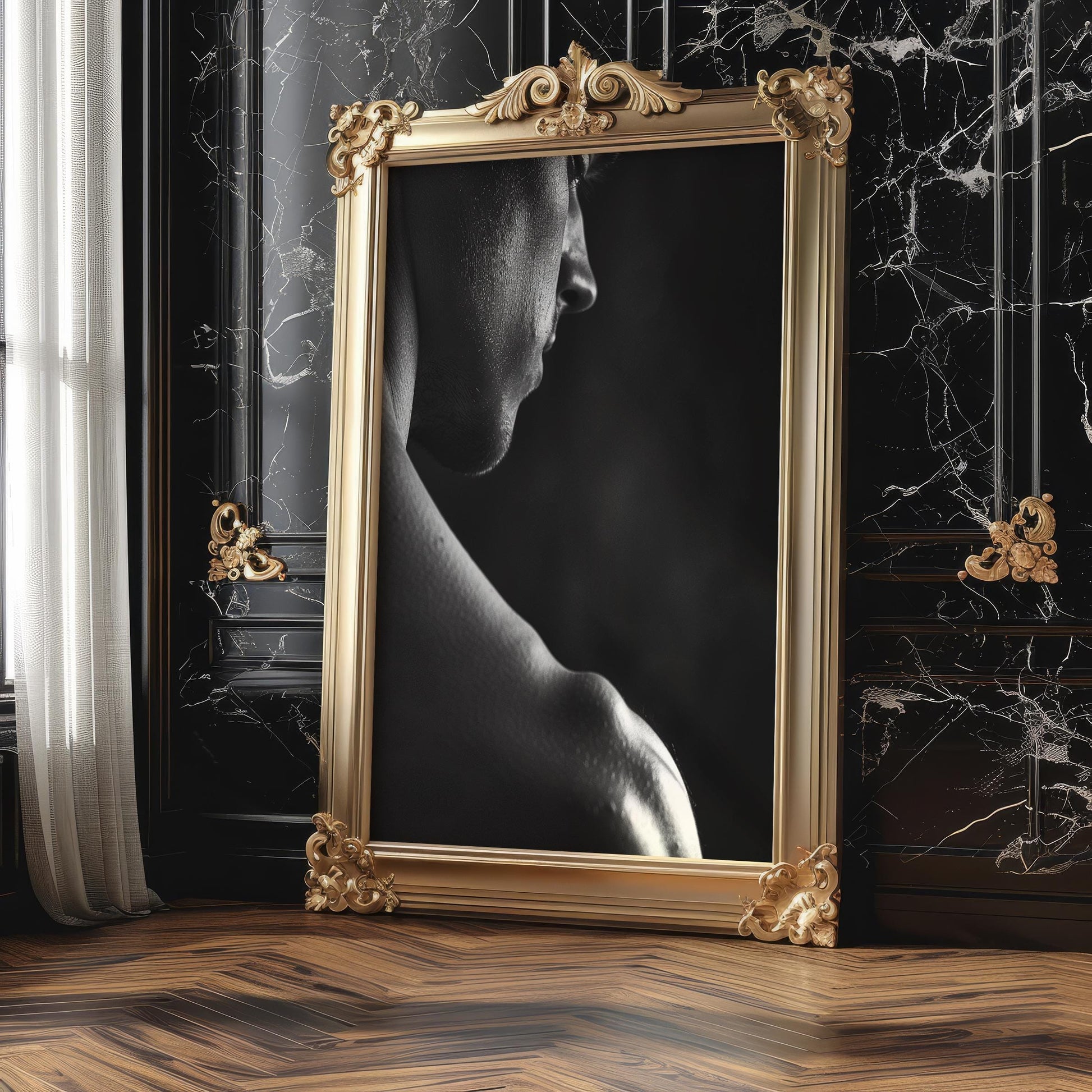 Minimal Wall Art Muscular Male Portrait Print | Black and White Fitness Photography wall art print, minimalist black and white poster, modern Scandinavian wall decor, Monohaus