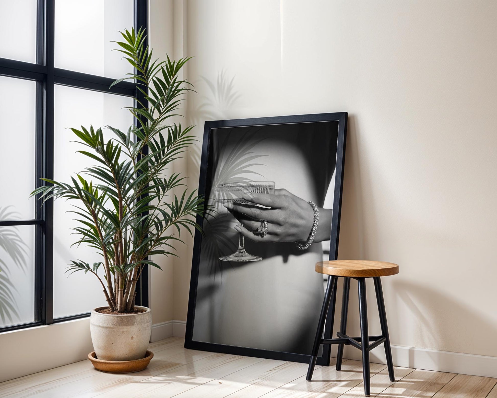 Designer Wall Art | Champagne Coupe Print | Glamour Jewelry, Black and White Photography wall art print, minimalist black and white poster, modern Scandinavian wall decor, Monohaus