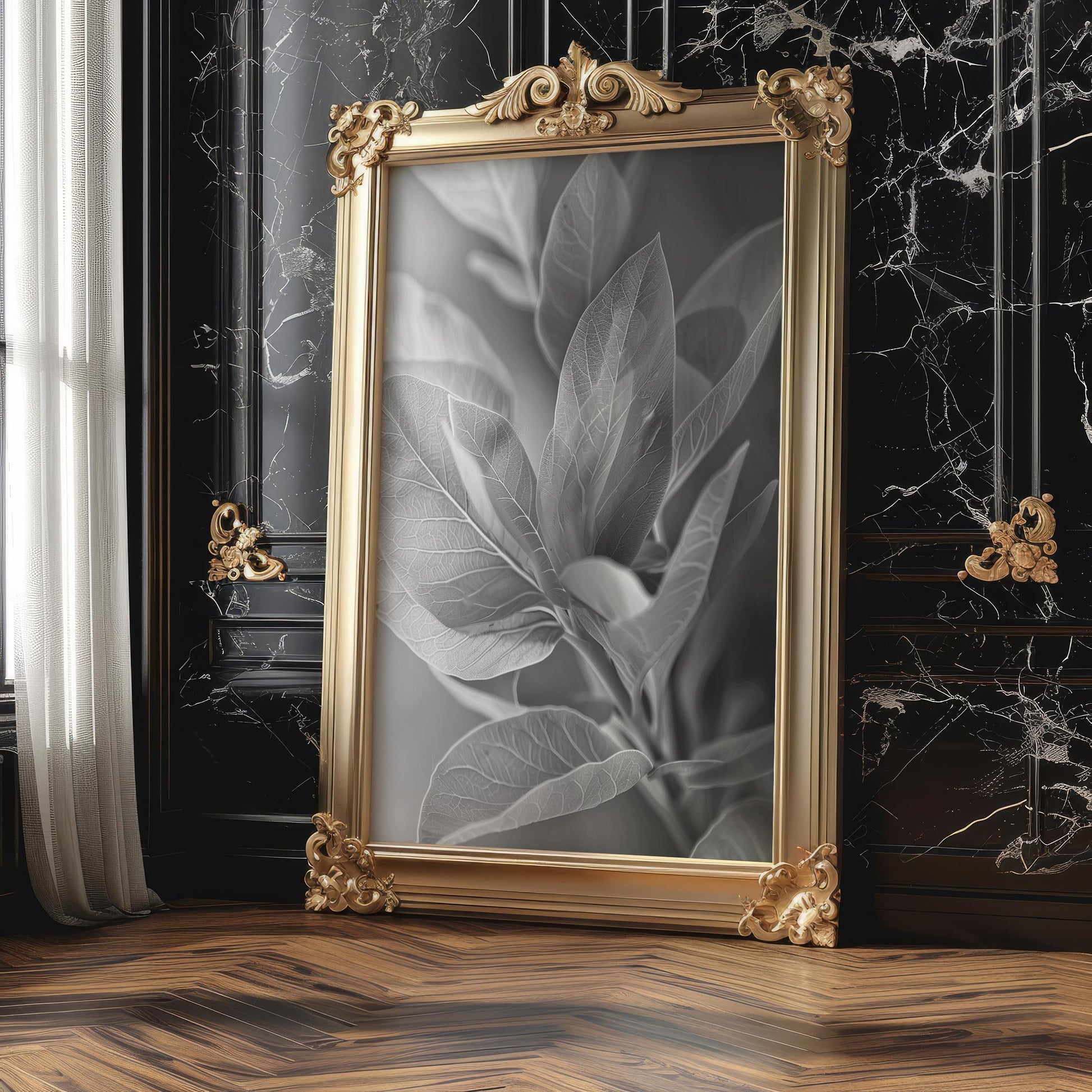 Botanical Photo | Abstract Leaf Macro Photography Print | Black & White Minimal abstract wall art print, geometric minimalist poster, modern Scandinavian decor, Monohaus