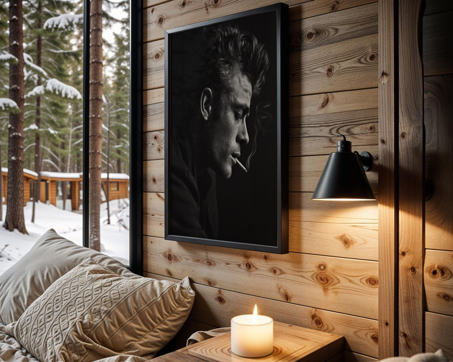 Minimal Wall Art Black & White Smoking Man Portrait | Classic Film Noir Photography Print wall art print, minimalist black and white poster, modern Scandinavian wall decor, Monohaus