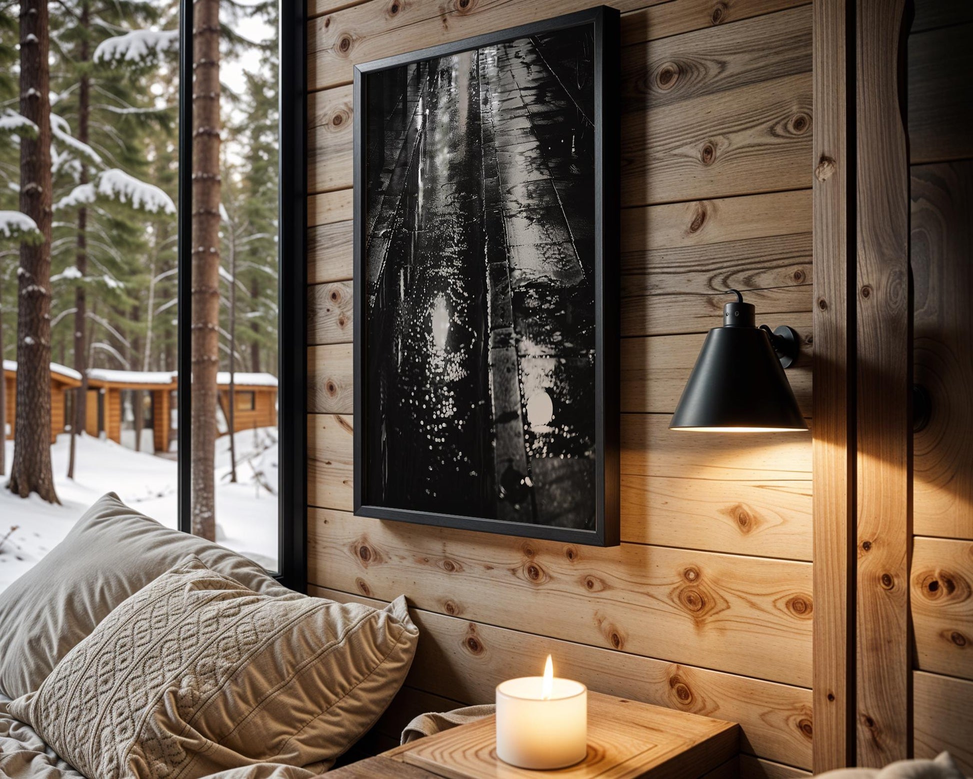 Rainy Night Street Photography Print | Black & White Urban Decor black and white photo print, minimalist monochrome wall art poster for modern interiors, Monohaus