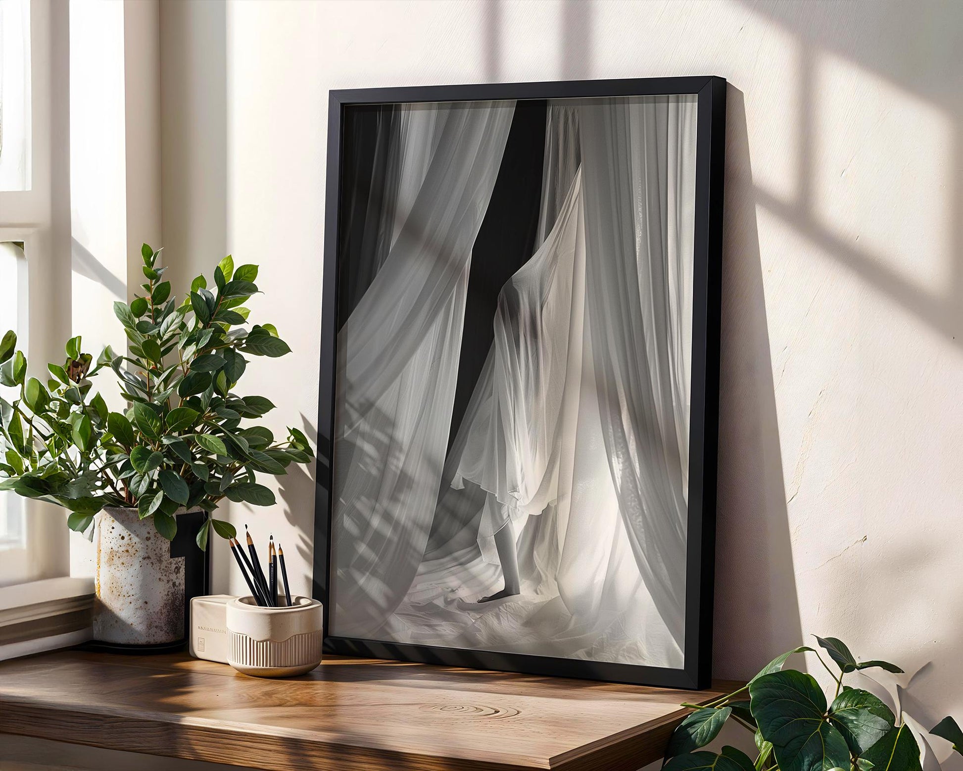 Minimal Wall Art Woman Silhouette Veil Art Print | Bedroom Home Decor wall art print, minimalist black and white poster, modern Scandinavian wall decor, Monohaus