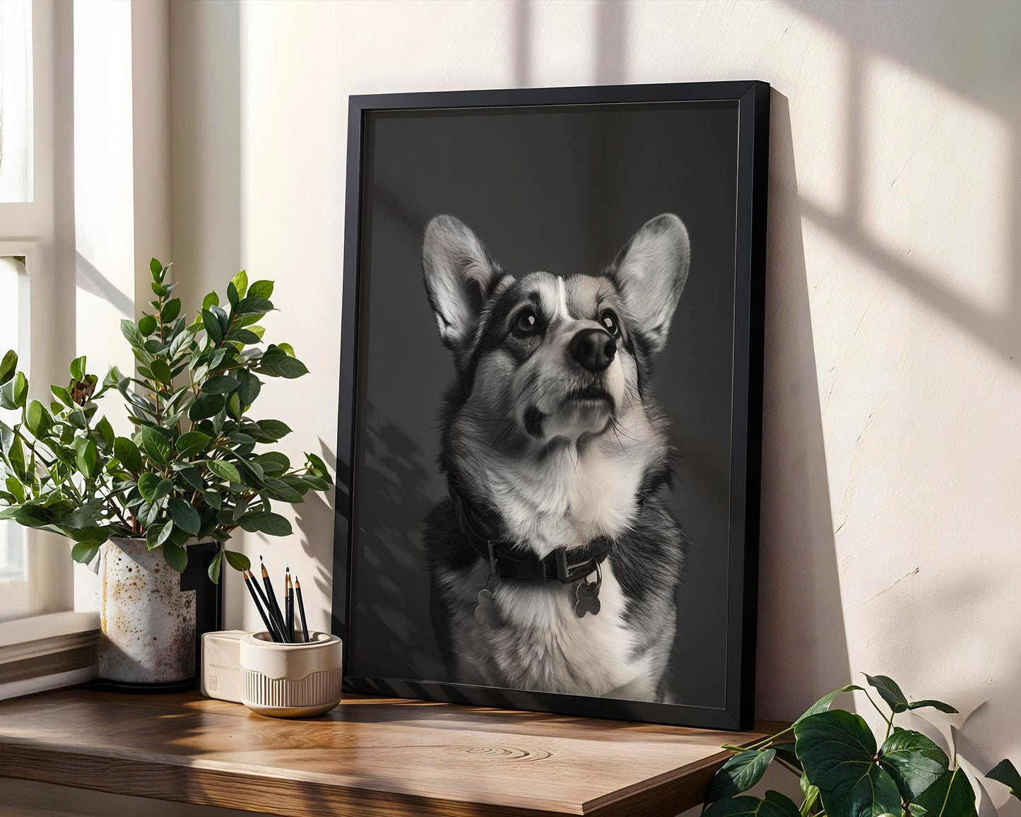 Dog Photography Modern Corgi Portrait Print | Minimalist Black and White Pet Art wall art print, minimalist black and white poster, modern Scandinavian wall decor, Monohaus