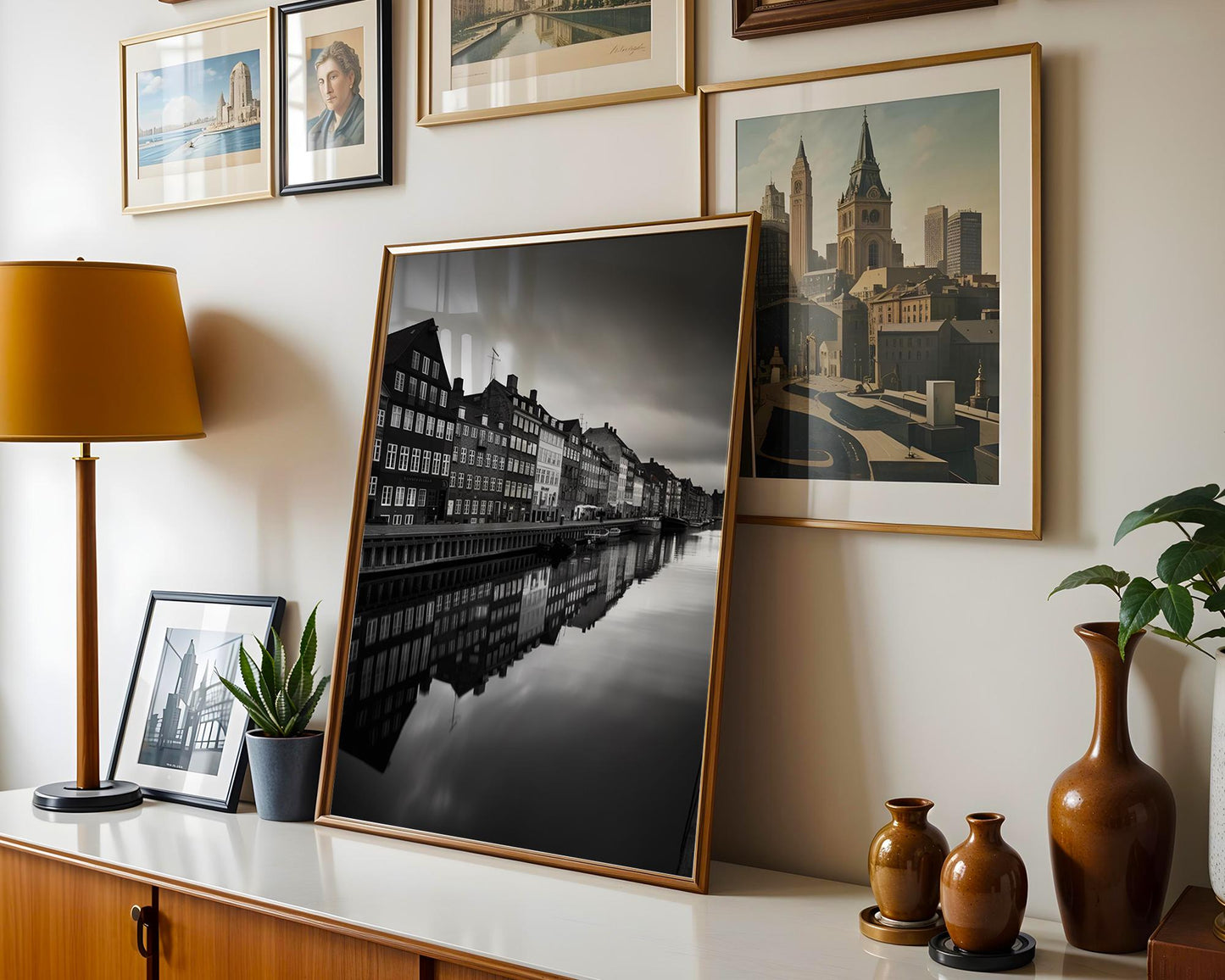 World Landmark | Copenhagen Canal Print | Black & White Scandi Architecture wall art print, black and white architectural poster, minimalist modern Scandinavian wall decor, Monohaus