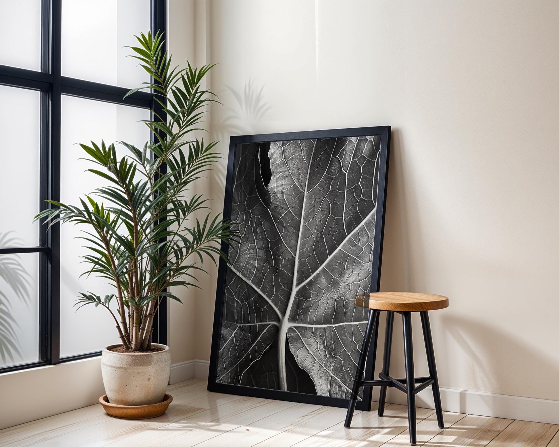 Botanical Photo | Black and White Leaf Vein Print | Abstract  Photography abstract wall art print, geometric minimalist poster, modern Scandinavian decor, Monohaus