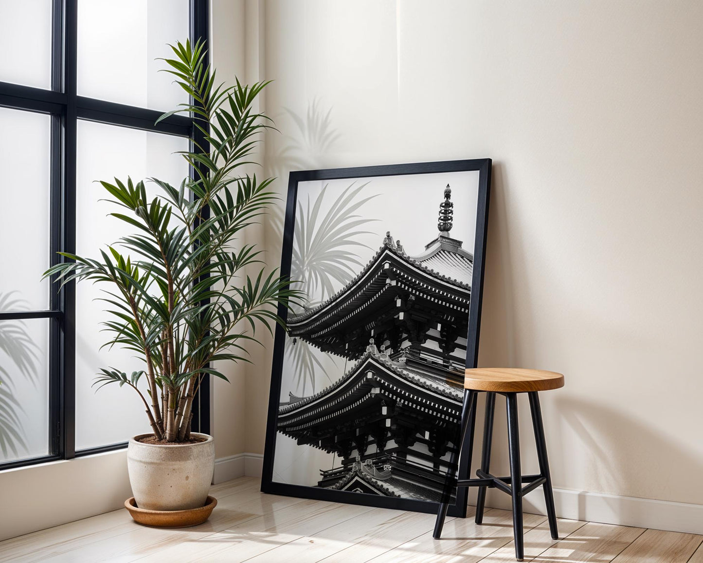 World Landmark | Hōryū-ji Temple Pagoda Print | Nara Japan Black and White Architecture
