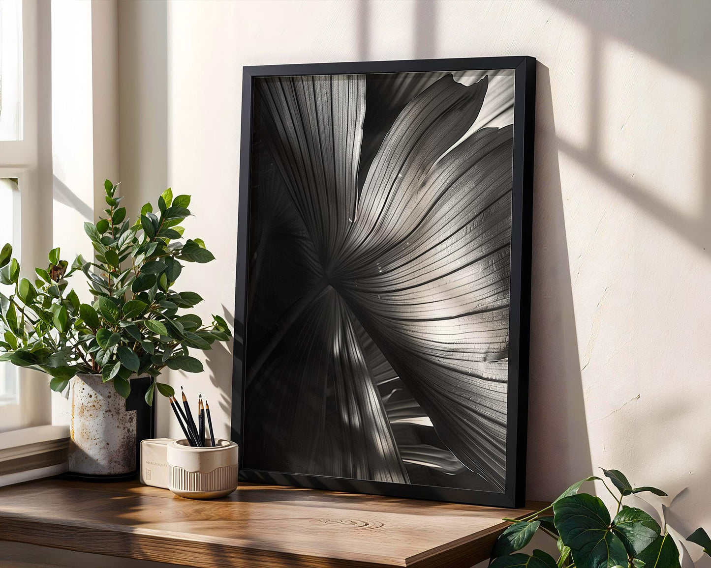 Botanical Photo | Dark Palm Frond Leaf Print | Black & White Tropical Home Decor wall art print, minimalist black and white poster, modern Scandinavian wall decor, Monohaus