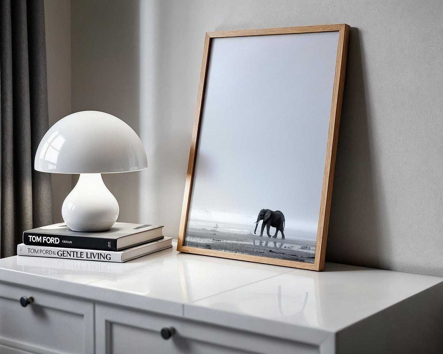 Wildlife Poster | Elephant in Mist Print | Minimalist Safari Wall Art wall art print, minimalist black and white poster, modern Scandinavian wall decor, Monohaus