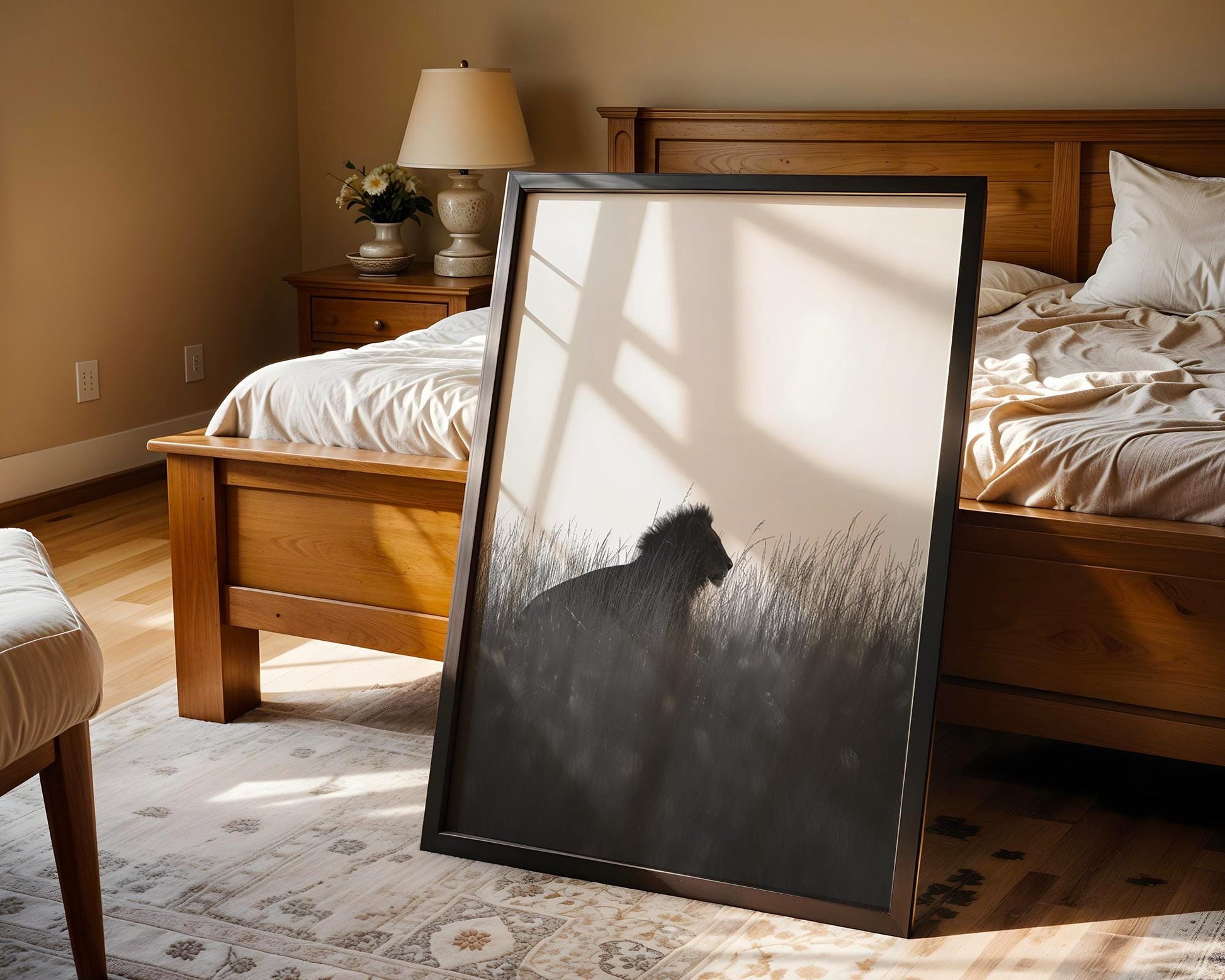 Wildlife Poster | Lion Silhouette Art Print | Minimalist Safari Photography wall art print, minimalist black and white poster, modern Scandinavian wall decor, Monohaus