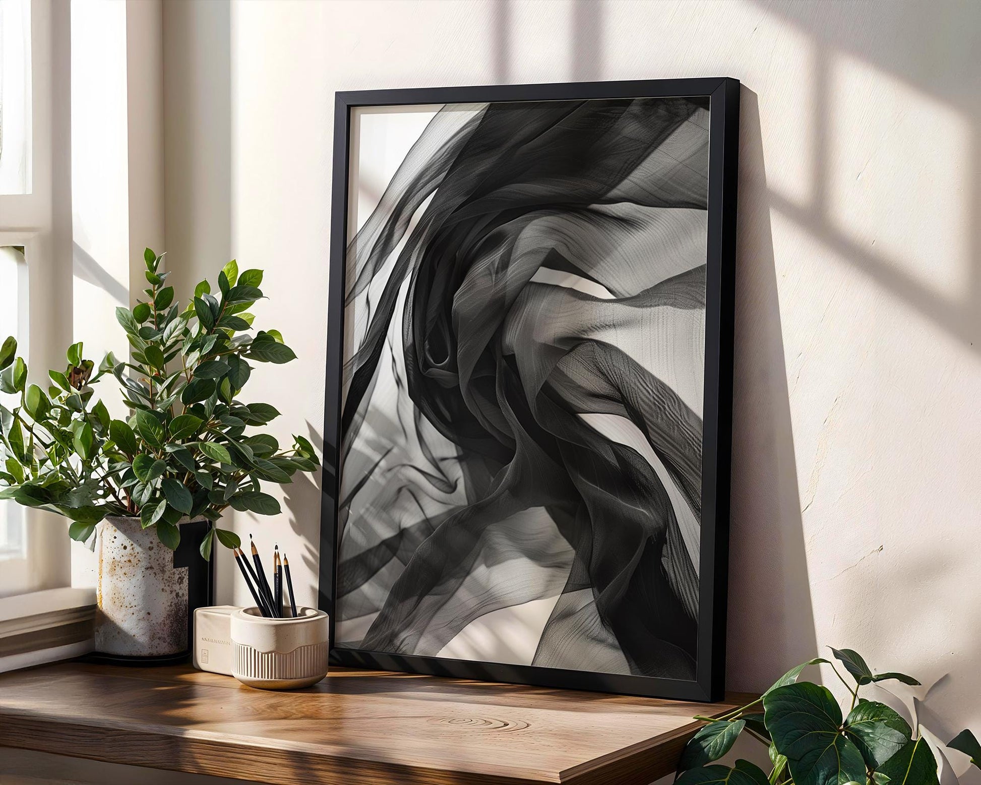 Minimal Wall Art Abstract Black Fabric Art Print | Moody Sheer Texture, Minimalist Decor abstract wall art print, geometric minimalist poster, modern Scandinavian decor, Monohaus