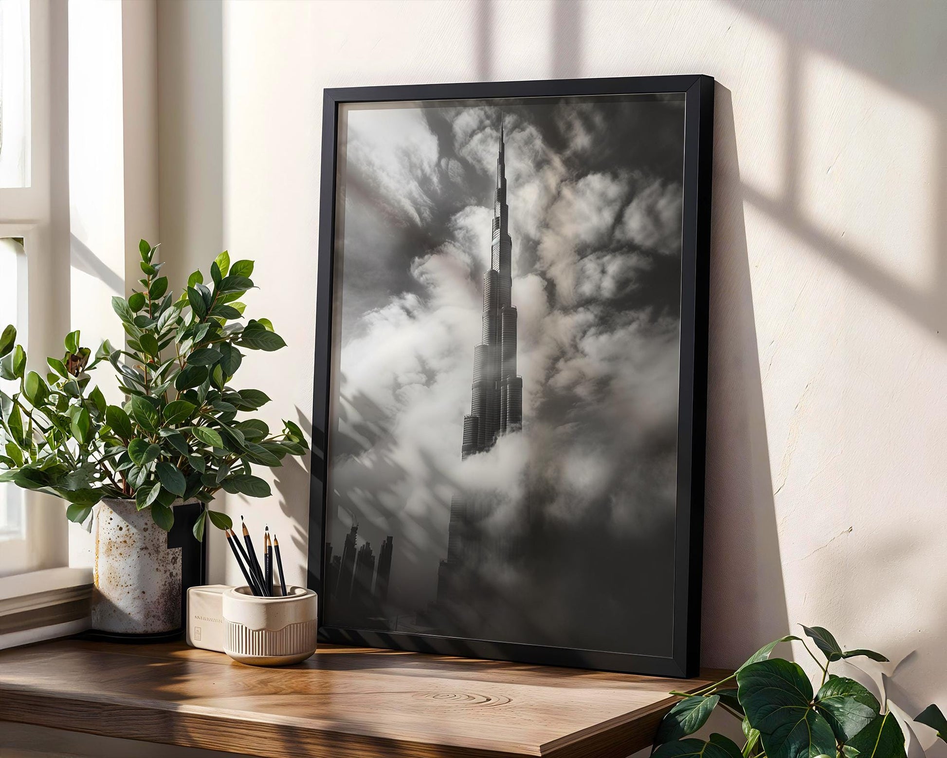 World Landmark | Burj Khalifa Photography Print | Black and White Dubai Cityscape wall art print, black and white architectural poster, minimalist modern Scandinavian wall decor, Monohaus