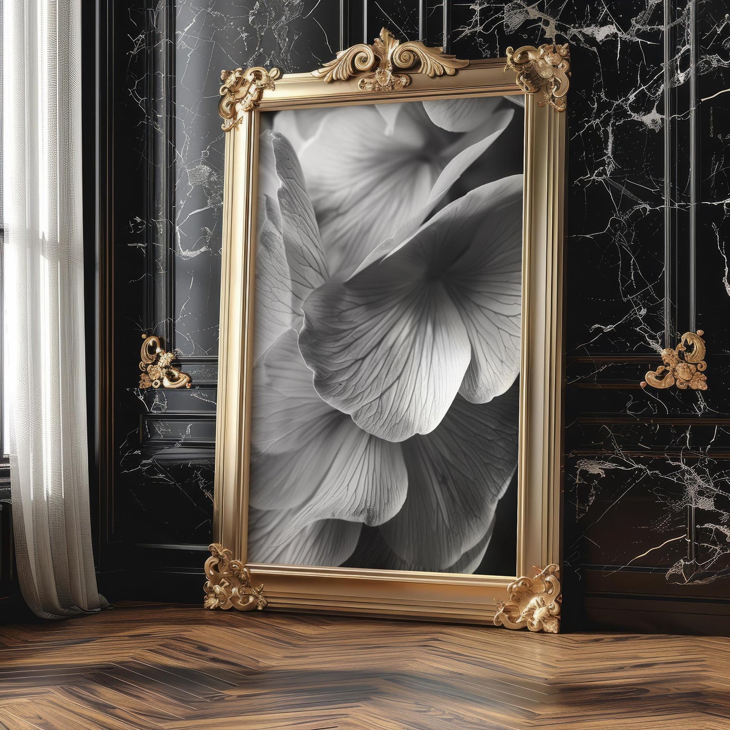 Botanical Photo | Moody Black and White Flower Art | Minimal Wall Art  Print | Dramatic Floral Petal Bathroom Poster | Modern Home Decor wall art print, minimalist black and white poster, modern Scandinavian wall decor, Monohaus