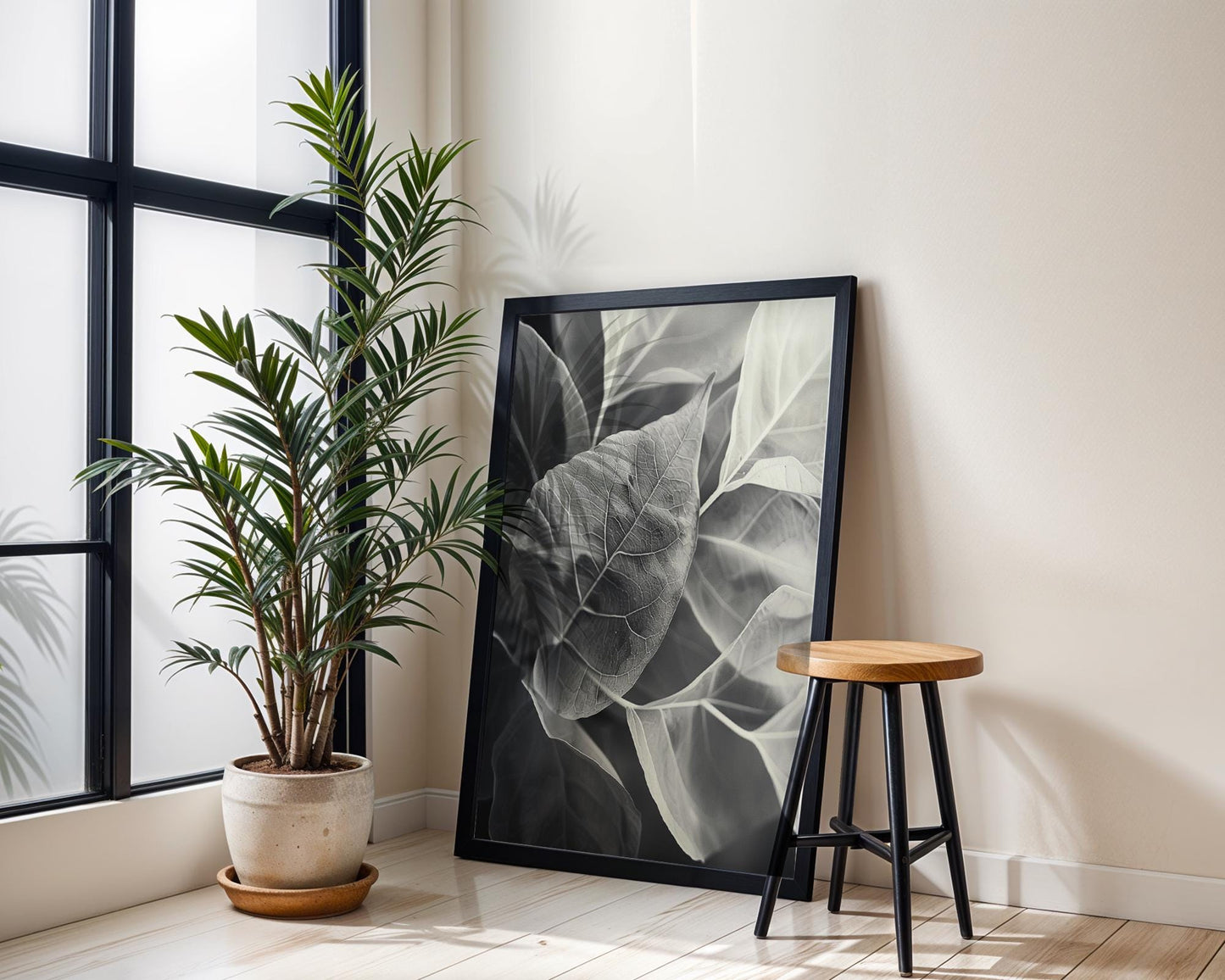 Botanical Photo | Abstract Leaf Macro Photography Print | Black & White Minimal abstract wall art print, geometric minimalist poster, modern Scandinavian decor, Monohaus