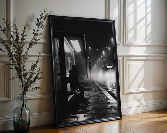 Urban Photography | Foggy Train Station Photography Print | Minimalist Black and White Wall Art black and white photo print, minimalist monochrome wall art poster for modern interiors, Monohaus