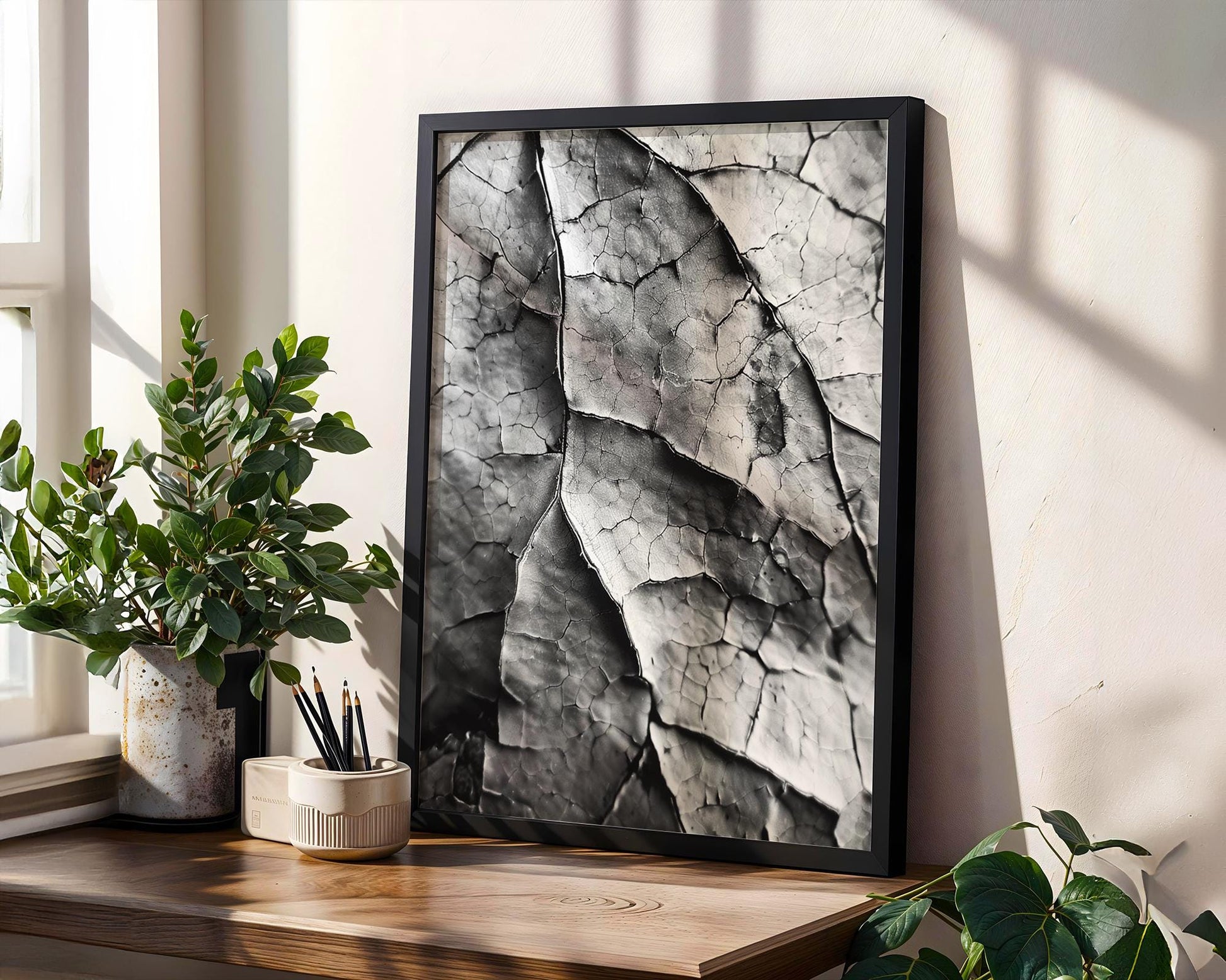 Botanical Photo | Abstract Leaf Macro Photography Print | Black & White Minimal abstract wall art print, geometric minimalist poster, modern Scandinavian decor, Monohaus