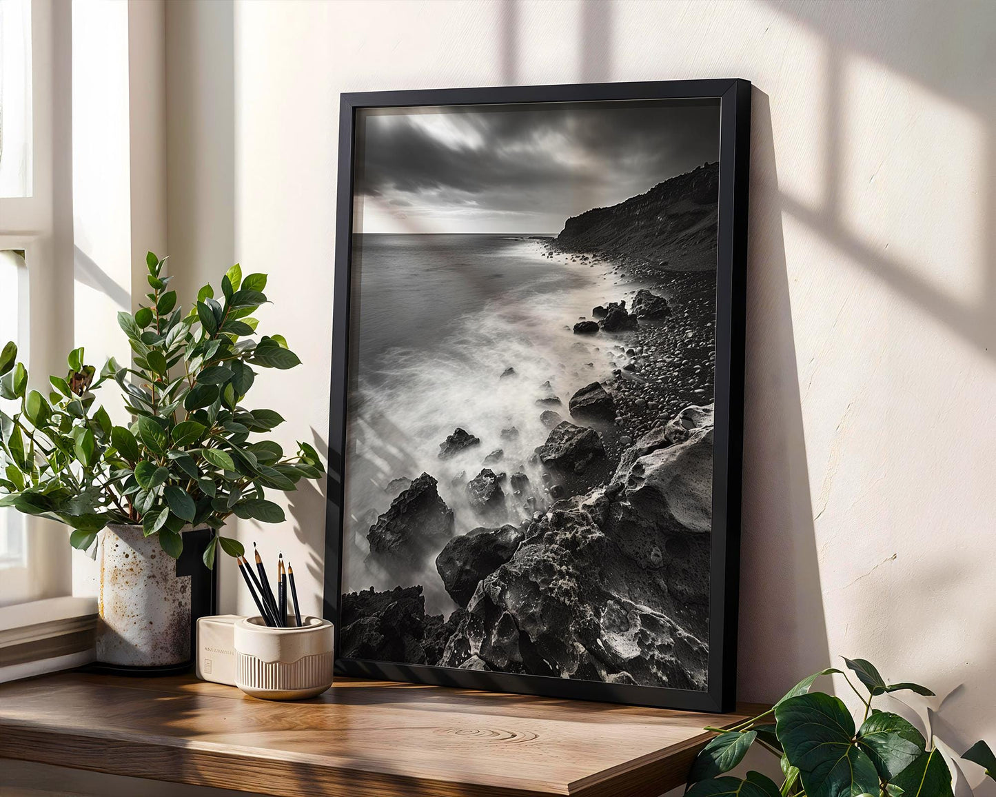 World Landmark | Iceland Seascape Photography Print | Reykjanes Peninsula Black and White Wall Art wall art print, minimalist black and white poster, modern Scandinavian wall decor, Monohaus