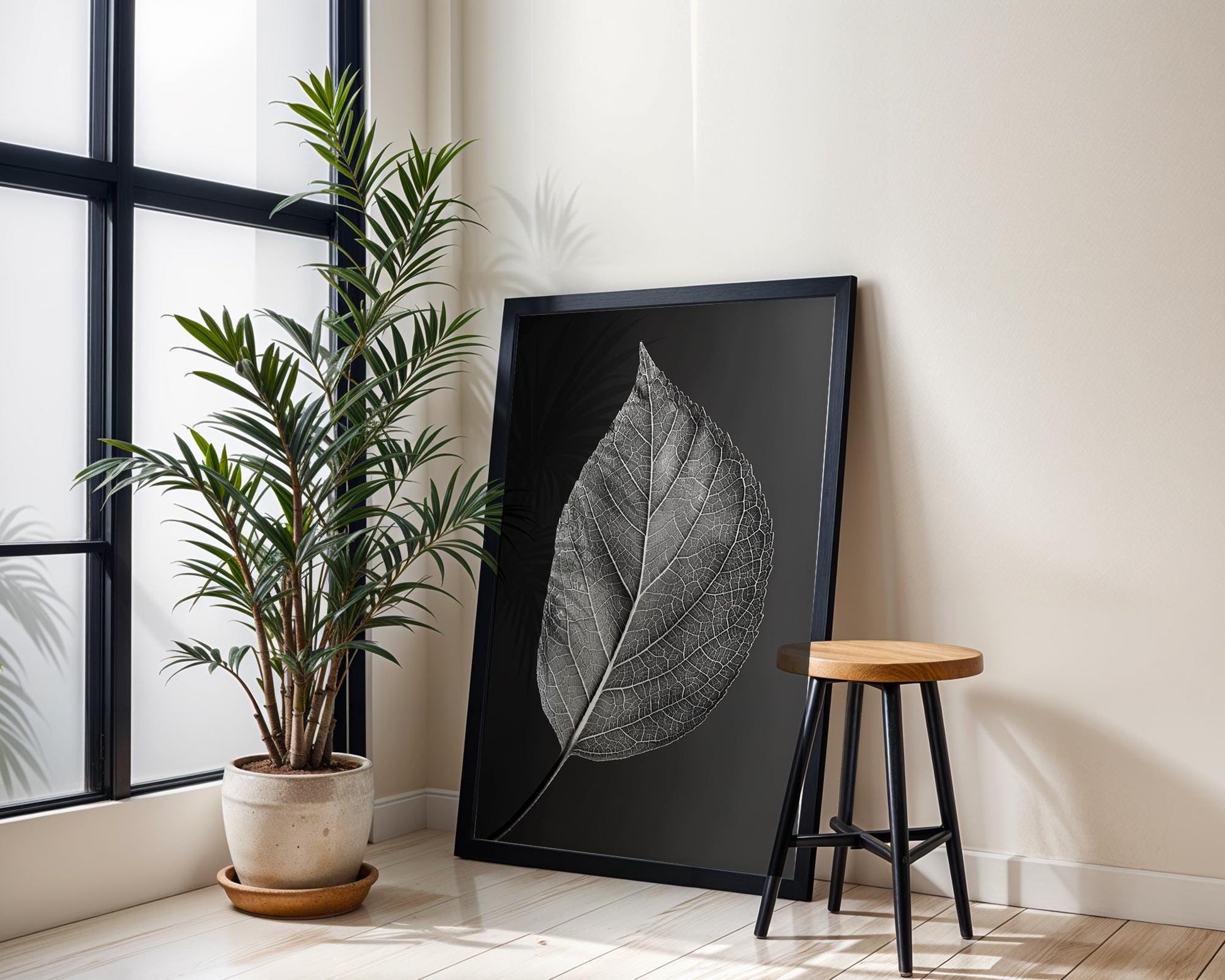 Botanical Photo | Abstract Leaf Macro Photography Print | Black & White Minimal abstract wall art print, geometric minimalist poster, modern Scandinavian decor, Monohaus