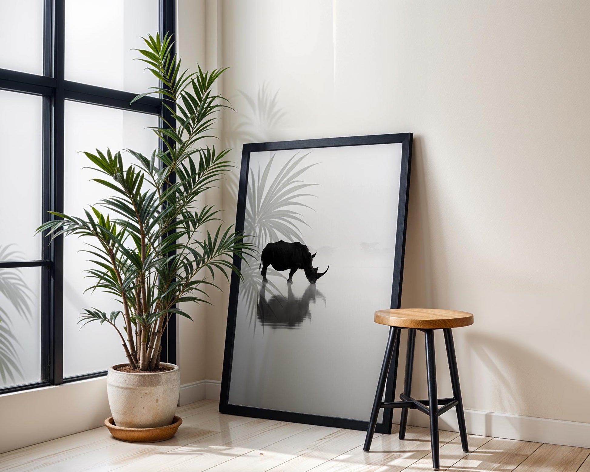 Wildlife Poster | Rhino Print | Minimalist Black & White Safari Photography wall art print, minimalist black and white poster, modern Scandinavian wall decor, Monohaus