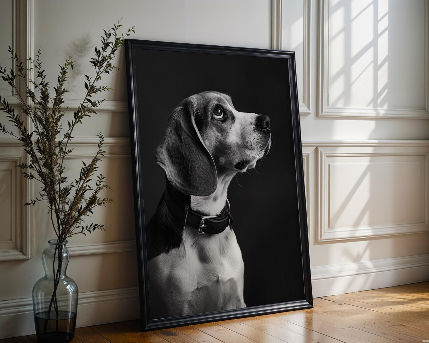 Dog Photography Beagle Portrait Print | Regal Black and White Pet Art wall art print, minimalist black and white poster, modern Scandinavian wall decor, Monohaus