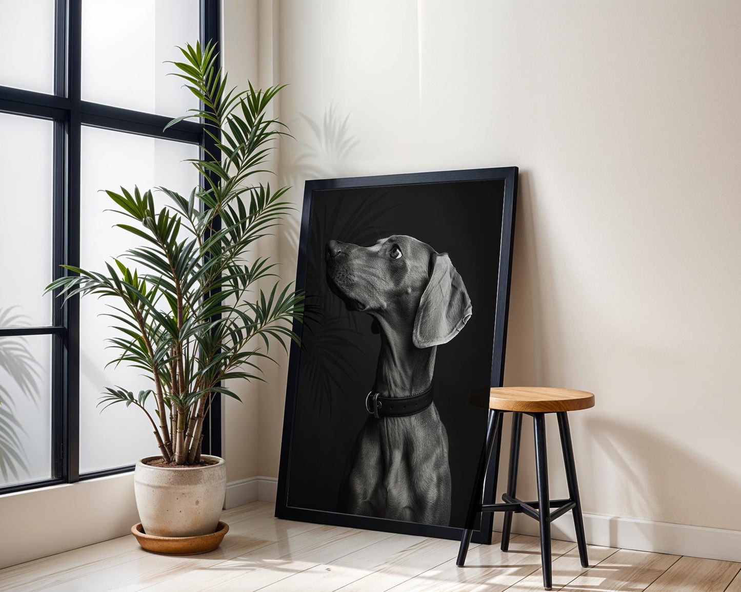 Dog Photography Weimaraner Modern Print Black and White Scandi Home wall art print, minimalist black and white poster, modern Scandinavian wall decor, Monohaus