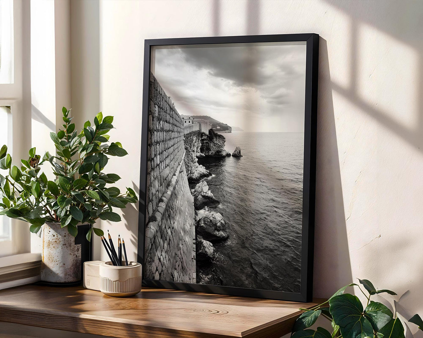 World Landmark | Dubrovnik Old Town Walls Print | Black and White Croatia Photography wall art print, minimalist black and white poster, modern Scandinavian wall decor, Monohaus