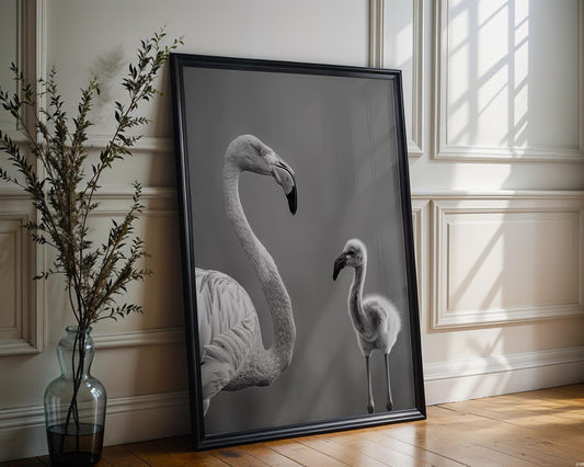 Wildlife Poster | Flamingo Chick Print | Minimalist Black & White Fine Art wall art print, minimalist black and white poster, modern Scandinavian wall decor, Monohaus