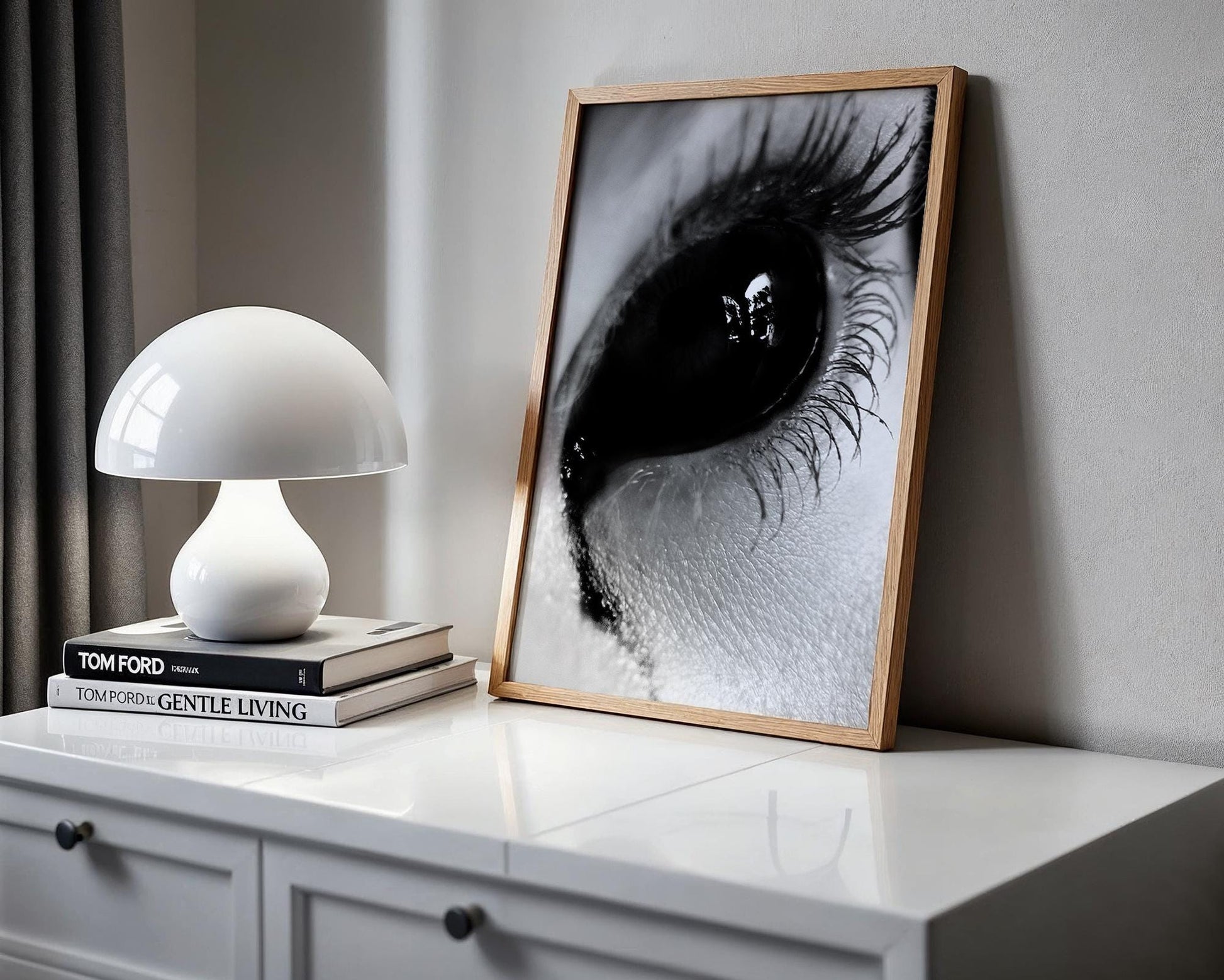 Designer Wall Art | Black Eye Close-Up Print | Moody Gothic Photography wall art print, minimalist black and white poster, modern Scandinavian wall decor, Monohaus