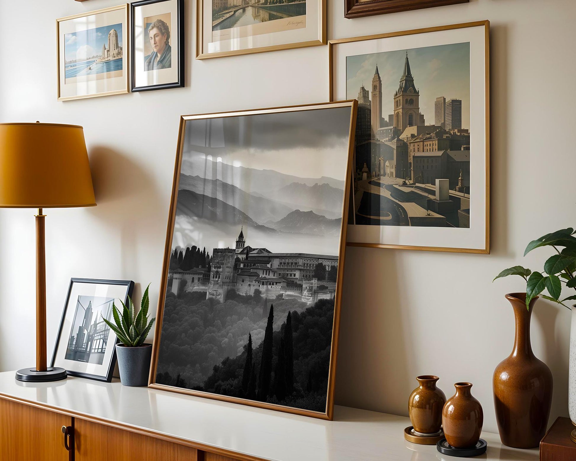 World Landmark | Alhambra Palace Print | Black and White Spanish Architecture Photography wall art print, black and white architectural poster, minimalist modern Scandinavian wall decor, Monohaus