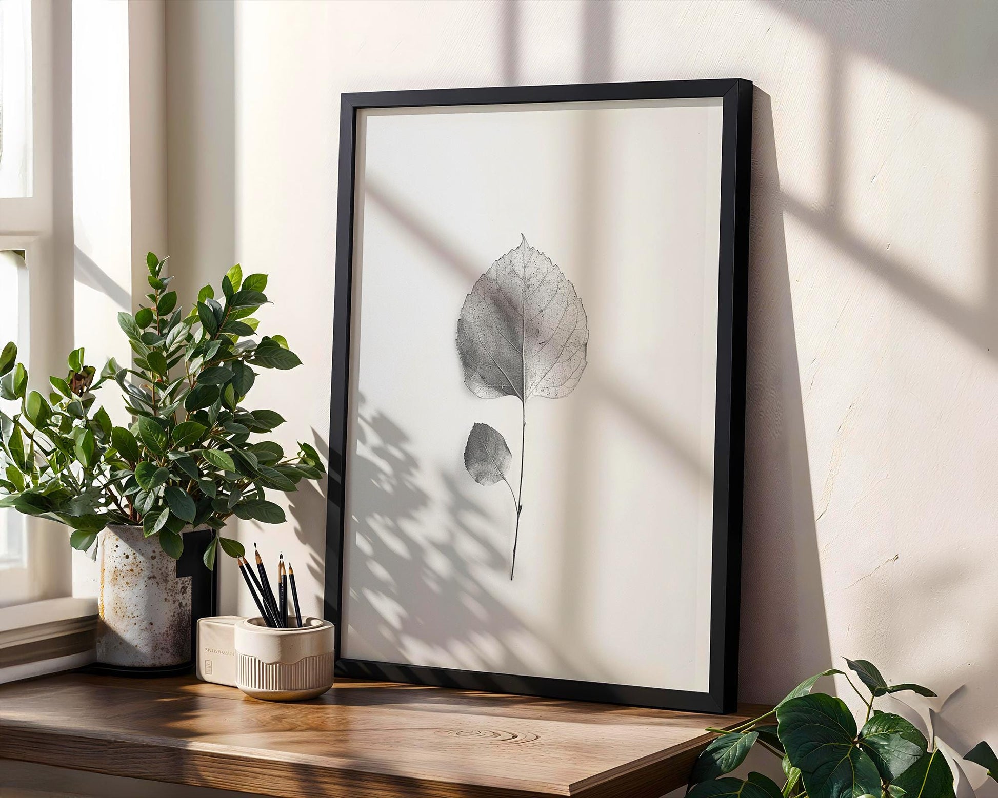Botanical Photo | Minimalist Leaf Print | Black and White Fine Art Poster wall art print, minimalist black and white poster, modern Scandinavian wall decor, Monohaus