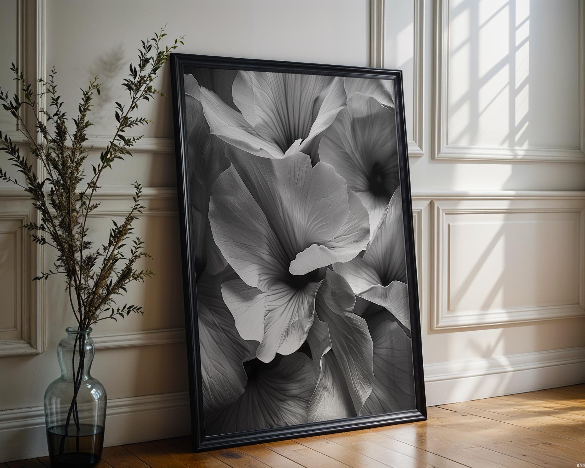 Botanical Photo | Floral Petals Print | Minimal Wall Art | Flower Poster wall art print, minimalist black and white poster, modern Scandinavian wall decor, Monohaus